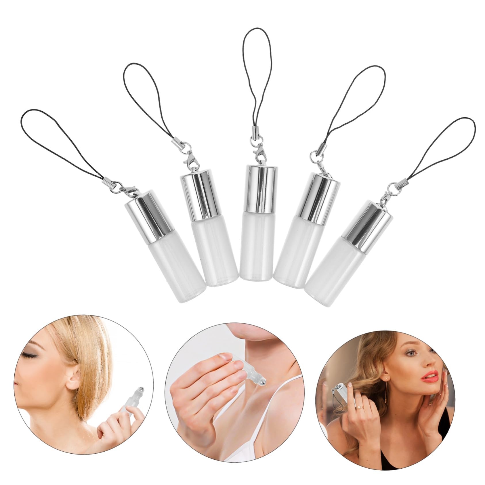 Botellas de Vidrio Perlado Roll-on 10 Piezas 5 Ml con Bola Acero Inoxidable y Tapa Dorada Colgante para Aceites Esenciales y Perfumes Portátiles de Viaje