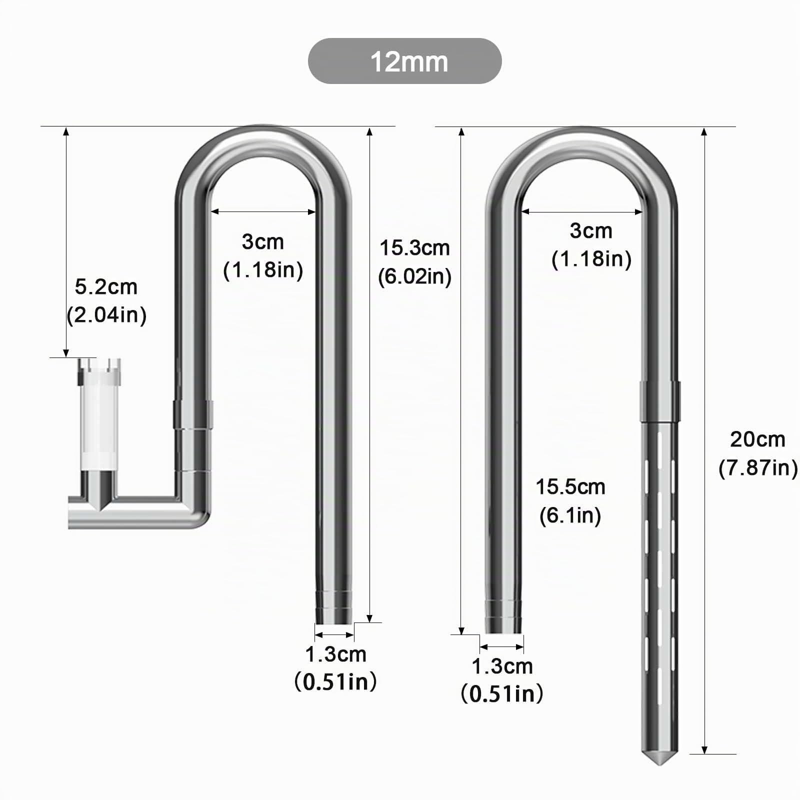FZONE Lily Pipes De Acero Inoxidable para Acuario, Salida Mejorada con Skimmer De Superficie Y Tubo De Extensión Desmontable 11 cm para Manguera 1/2" (12 mm) Entrada Y Salida