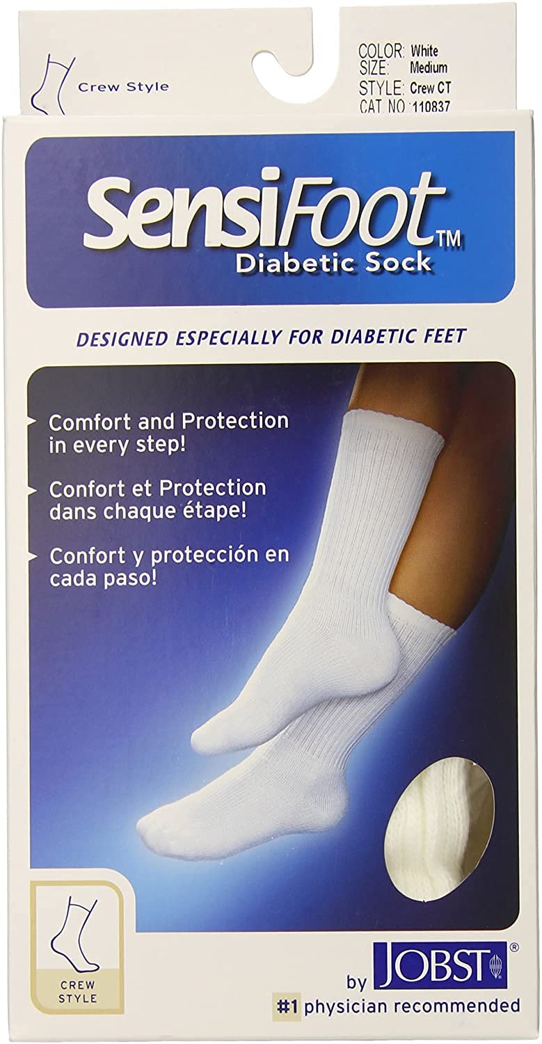 JOBST SensiFoot Crew Socks White Medium - 1 pr, Pack of 3