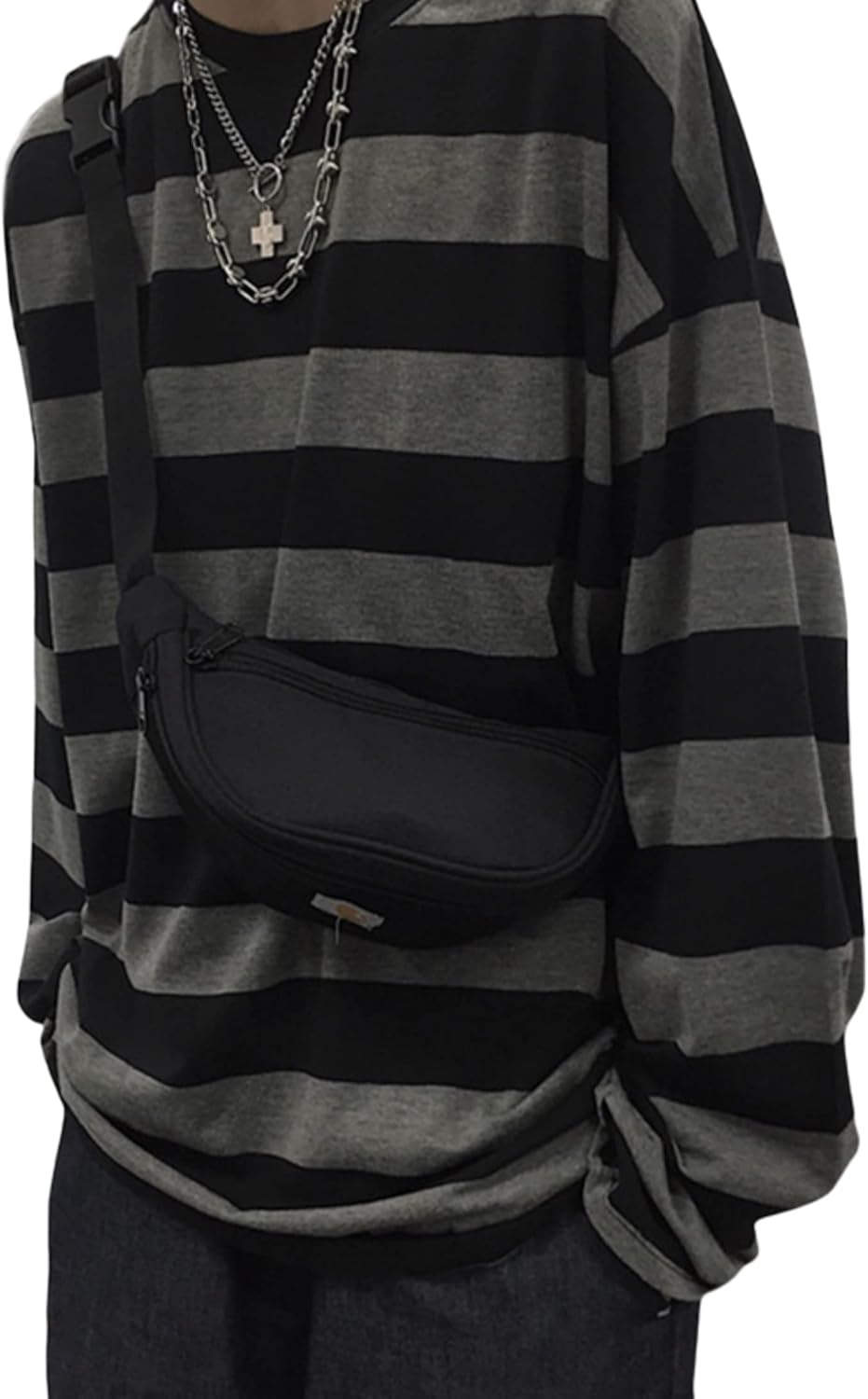 Zhiyouni Womens Stripe Shirt Oversized Casual Loose Long Sleeves Pullovers Couples Shirts Sweatshirt