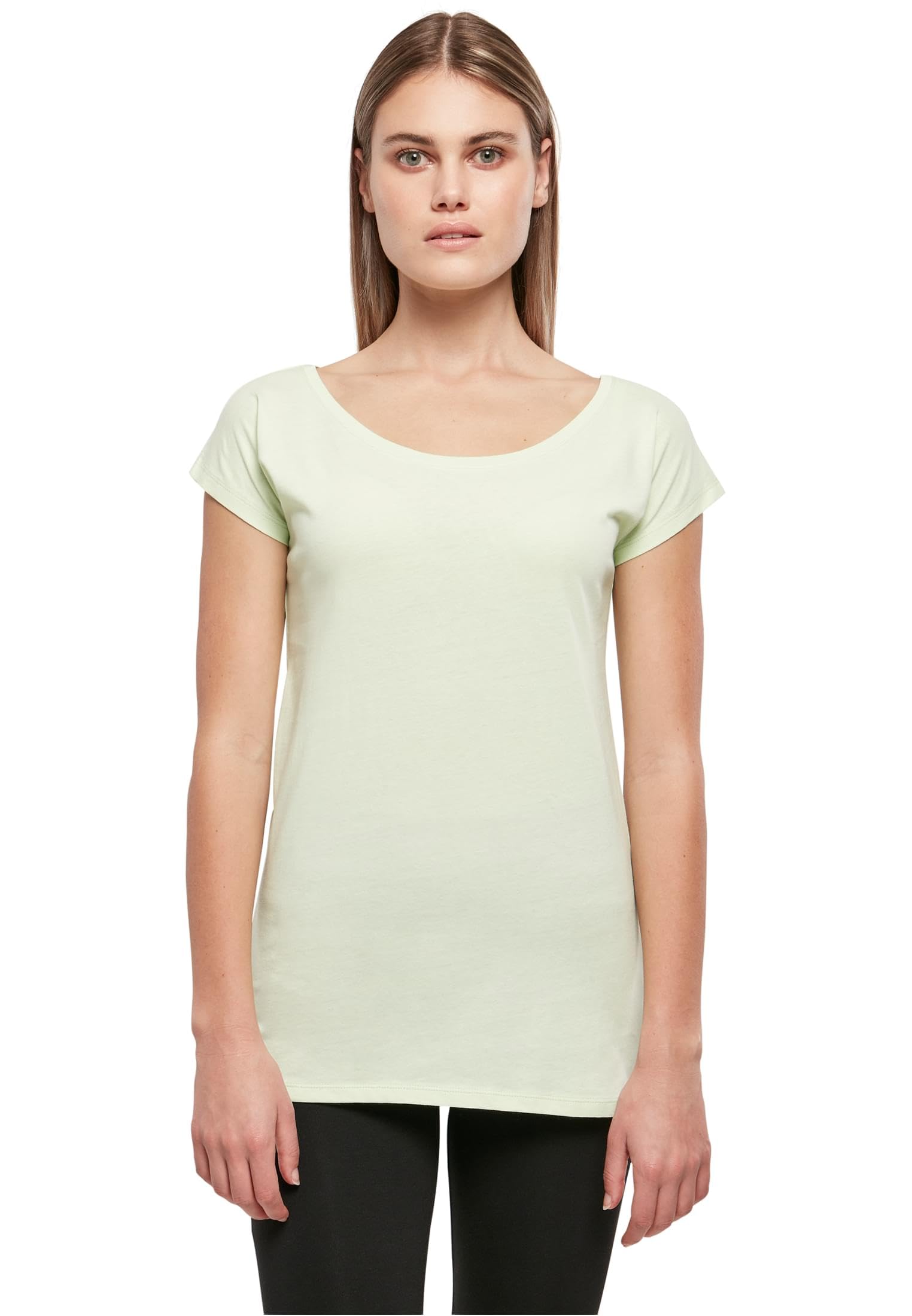 Build your Brand Ladies Wide Neck Tee Fashion T-Shirt for Women Cotton Sizes XS-5XL, Lightmint, XXXL