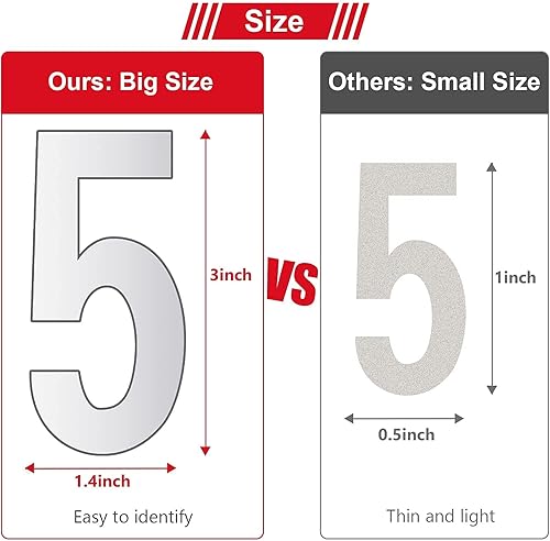 Miniatura 5 de Números reflectantes de buzón blancos, 5 juegos de calcomanías de números de buzón para exteriores, vinilo impermeable, números de dirección