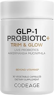 Codeage GLP-1 Probiotic+ - Probióticos vivos Akkermansia, Clostridium, Bifidobacterium, suplemento probiótico de inulina de achicoria, prebióticos y postbióticos - 500 millones de AFU - 30 cápsulas