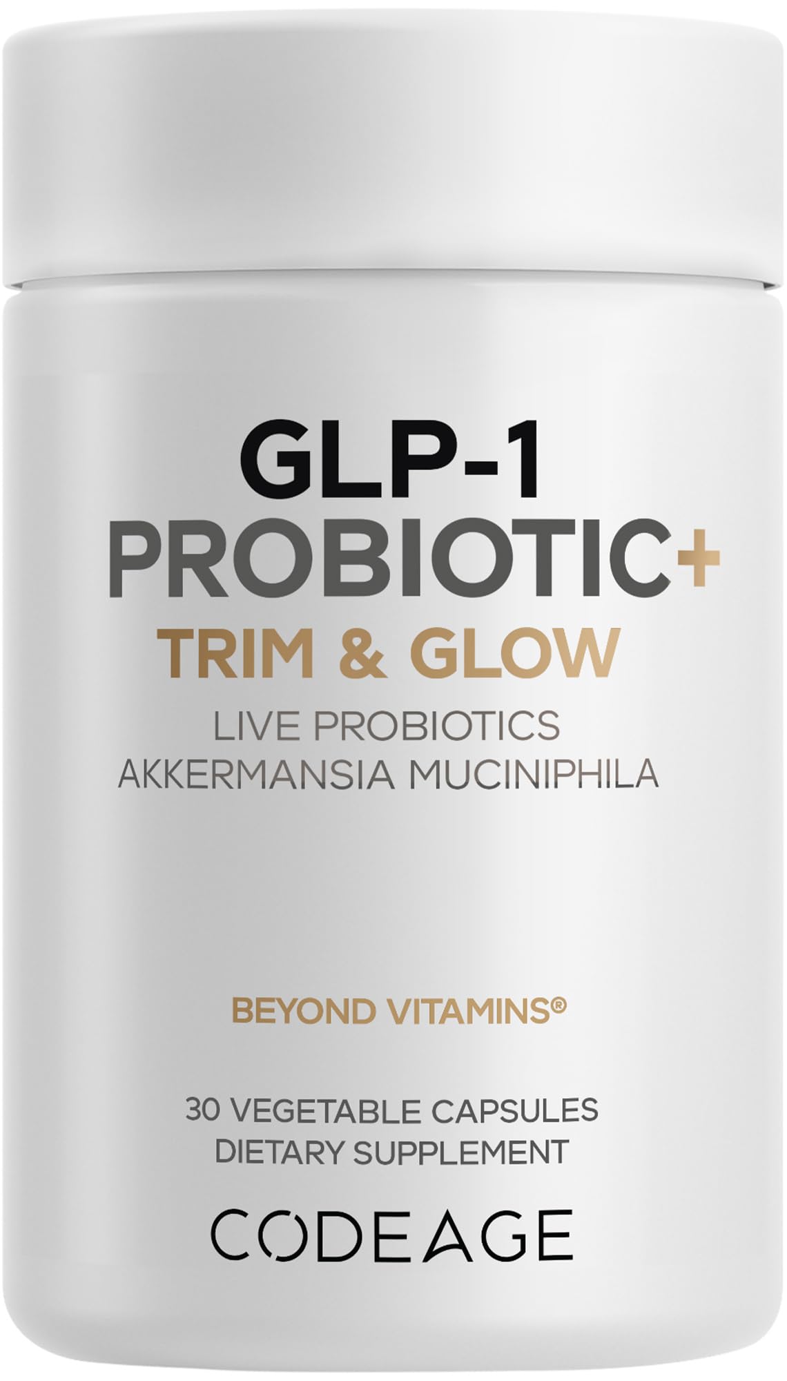 Codeage GLP-1 Probiotic+ - Live Probiotics Akkermansia, Clostridium, Bifidobacterium, Chicory Inulin Probiotic, Prebiotics & Postbiotics Supplement - 500 Million AFU - 30 Capsules