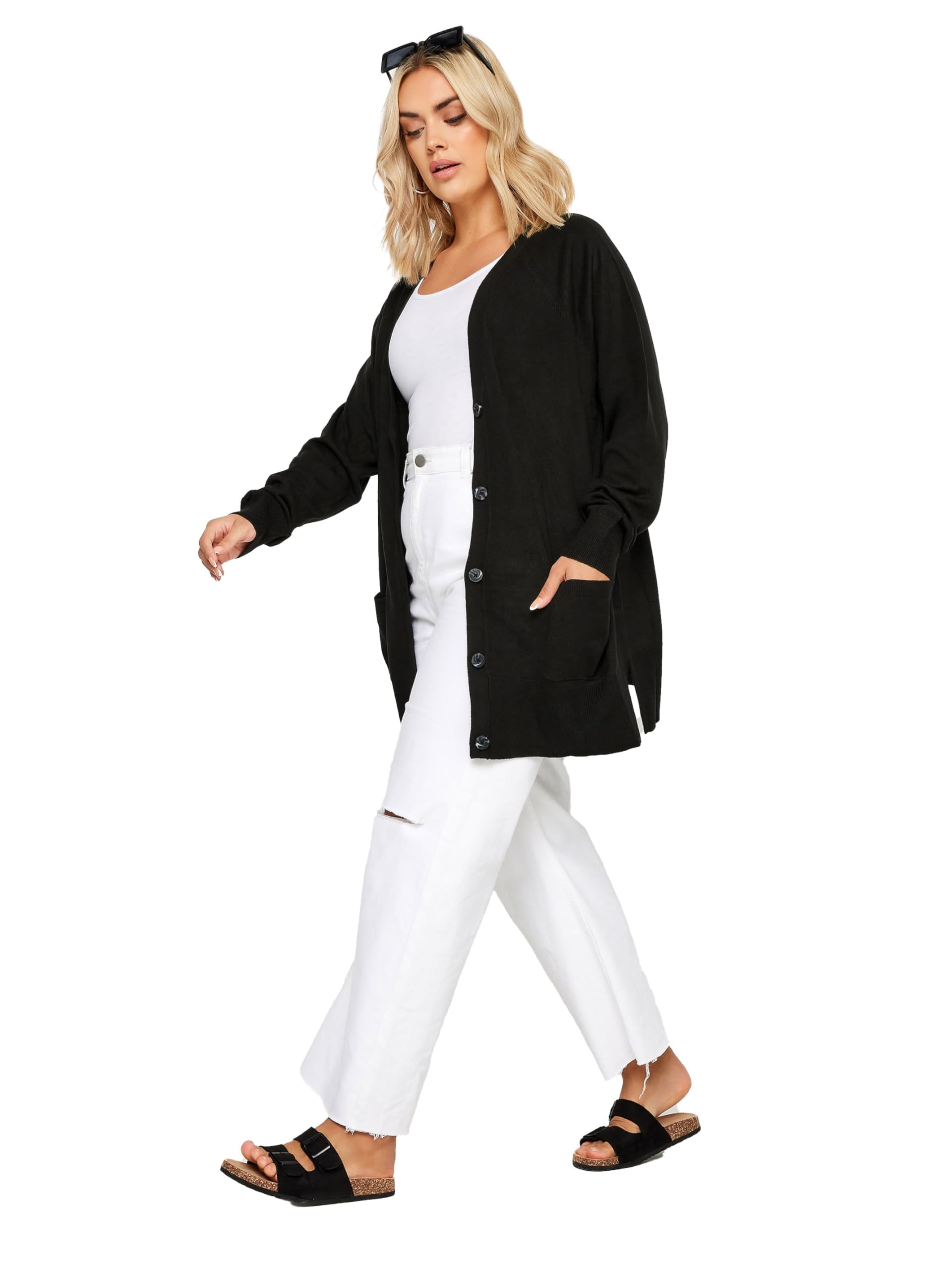 Yours Curve Boyfriend Button Through Cardigan - Women's - Plus Size Curve Black