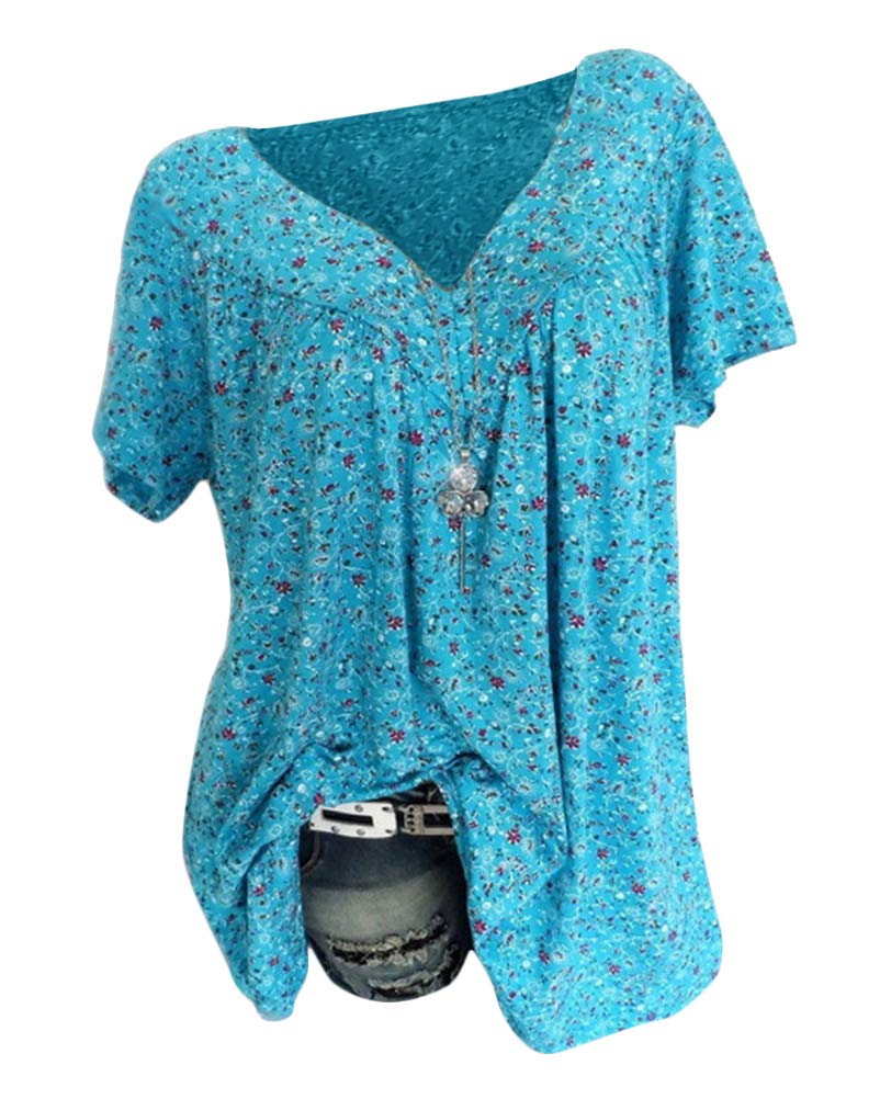Camicia Donna Manica Corta Hawaiana Con Stampa Floreale, Scollo A V, Morbida E Leggera, ORANDESIGNE - 3