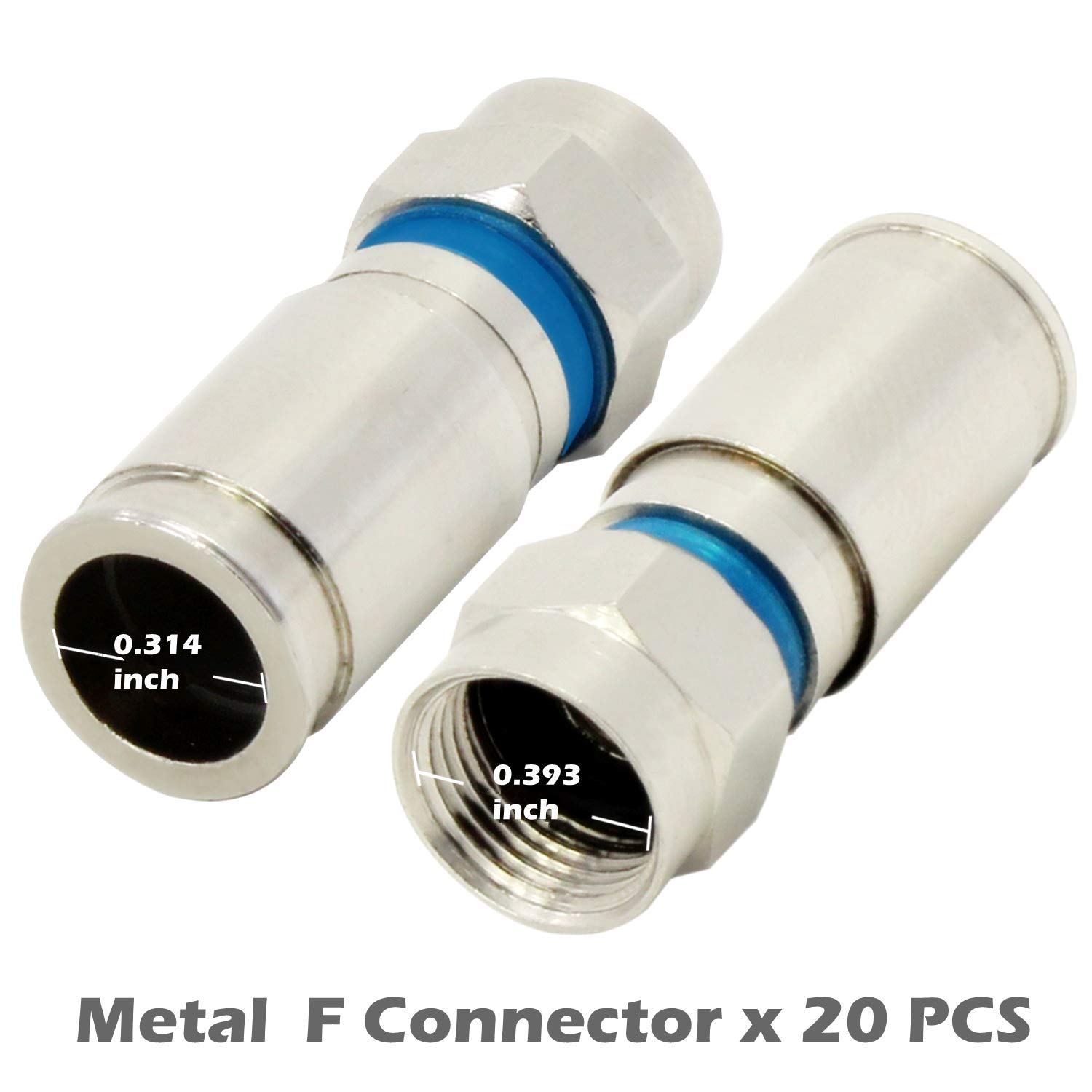 Cortador de cable coaxial, kit de herramientas de compresión para cable coaxial Techtoo, pelacables para F RG6 RG59 con 20 conectores de compresión de metal F coaxial