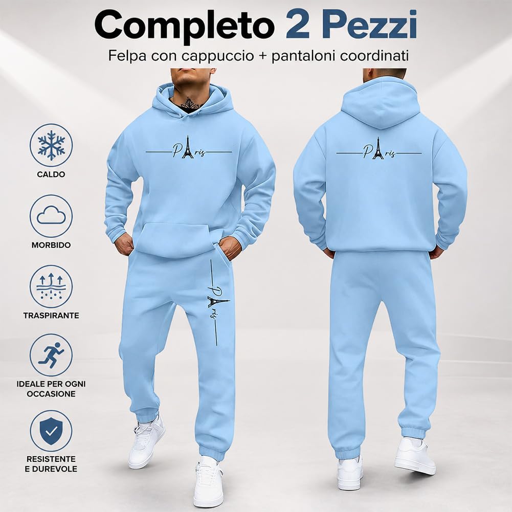 Generico Tuta Uomo Completa, Inverno Tuta da Ginnastica Uomo Con Cappello