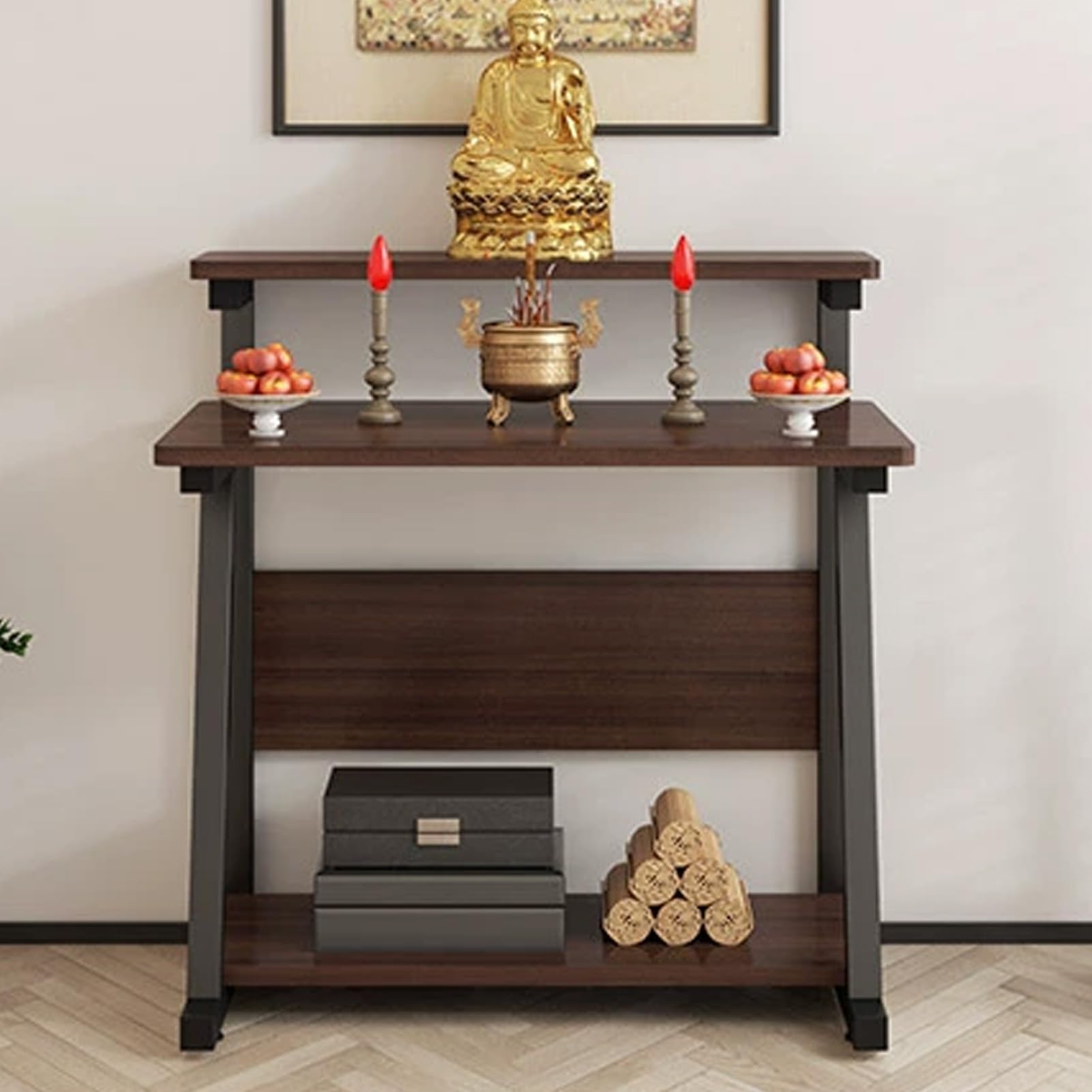 NHPJFDC Buddha Altar Table, Stand Meditation Prayer Table, Altar Cabinet with Storage, Decorative Offering Tables, Buddhist Altars for Homes Temples(Brown,80cm/31.5in)