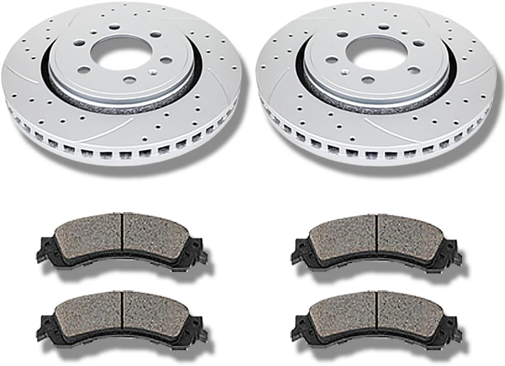 Front Drilled and Slotted Brake Kit Disc Rotors Ceramic Brake Pads Replacement for Lincoln Navigator Ford F150 Expedition