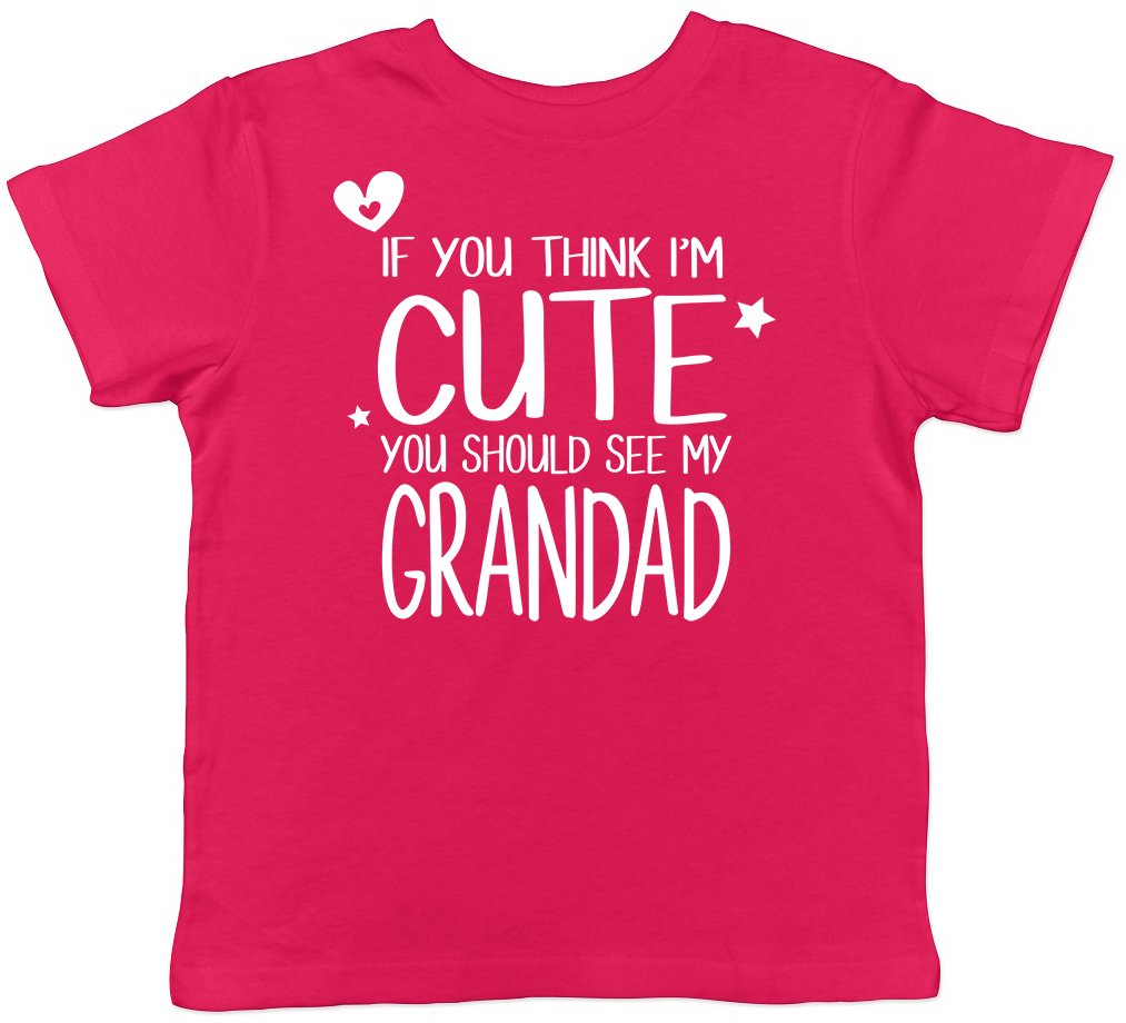 Shopagift Boys Pink If You Think I'm Cute You Should See My Grandad Childrens Kids Short Sleeve T-Shirt