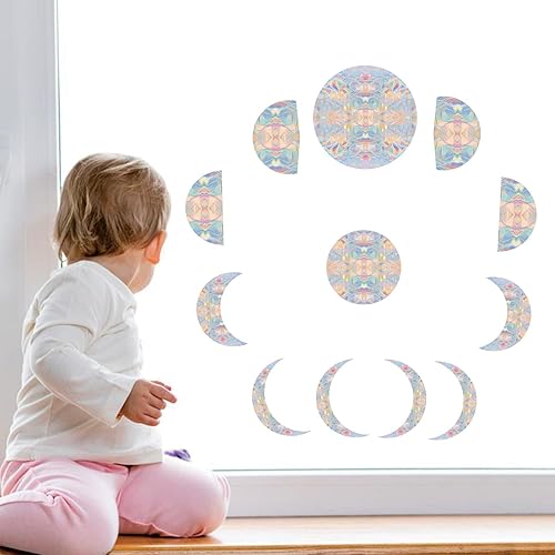 Miniatura 5 de Shawula - 39 adhesivos para ventana de fase lunar, calcomanías anticolisión para salvar a los pájaros de colisiones, adhesivos de vinilo prismático