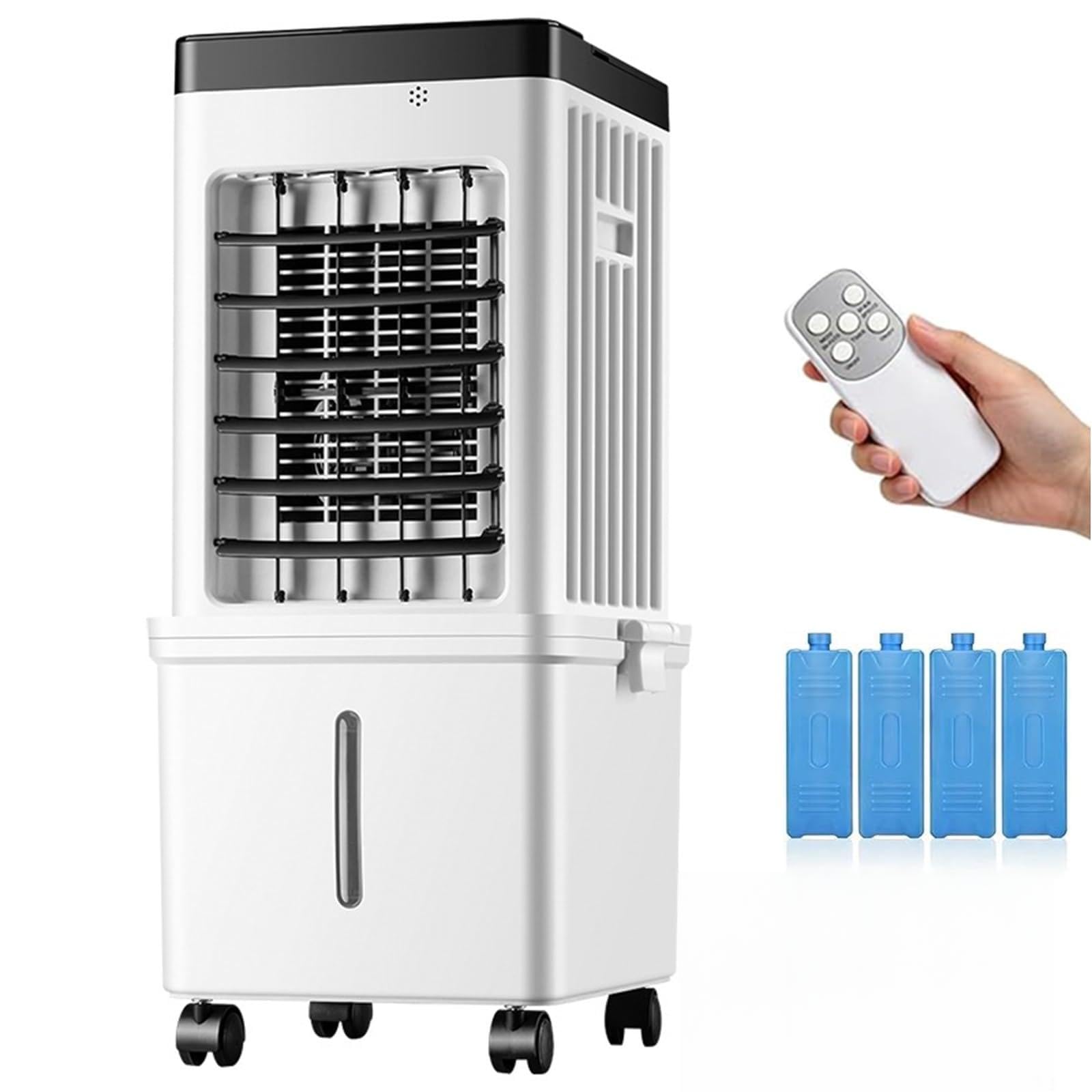 Swamp Cooler,Portable Air Conditioners,3 Speeds,15L Water Tank for Evaporative Air Cooler Long Cooling, 45 dB Windowless Air Conditioner Oscillation 4 Ice Packs