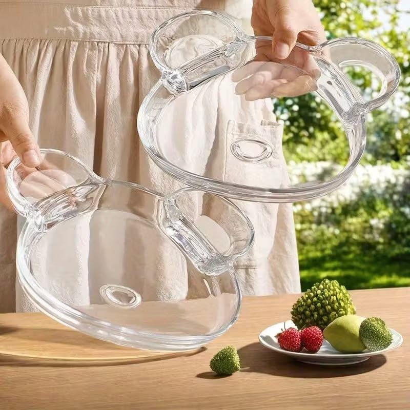 Image of PrimeWorld 2pcs Bear-Shaped Borosilicate Glass Grid Plate | 9.25 Inch Salad Plates | Microwave & Oven Safe Partition Dish | Multi-Functional Tableware for Noodles, Chips, Dumplings, Pastries & More