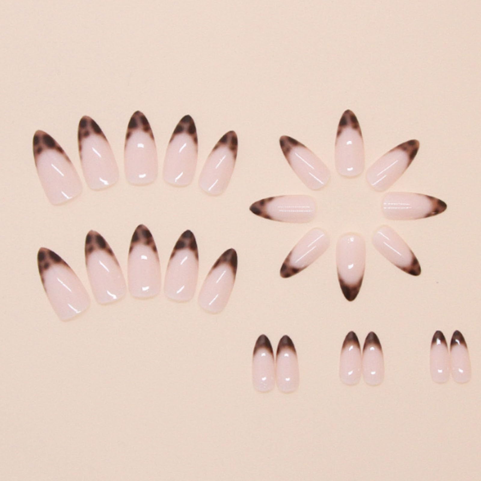Hkanlre Leopard Print Press on Nails Nude Medium Fake French Nails Tips Full Cover Almond False Nails for Women 24PCS
