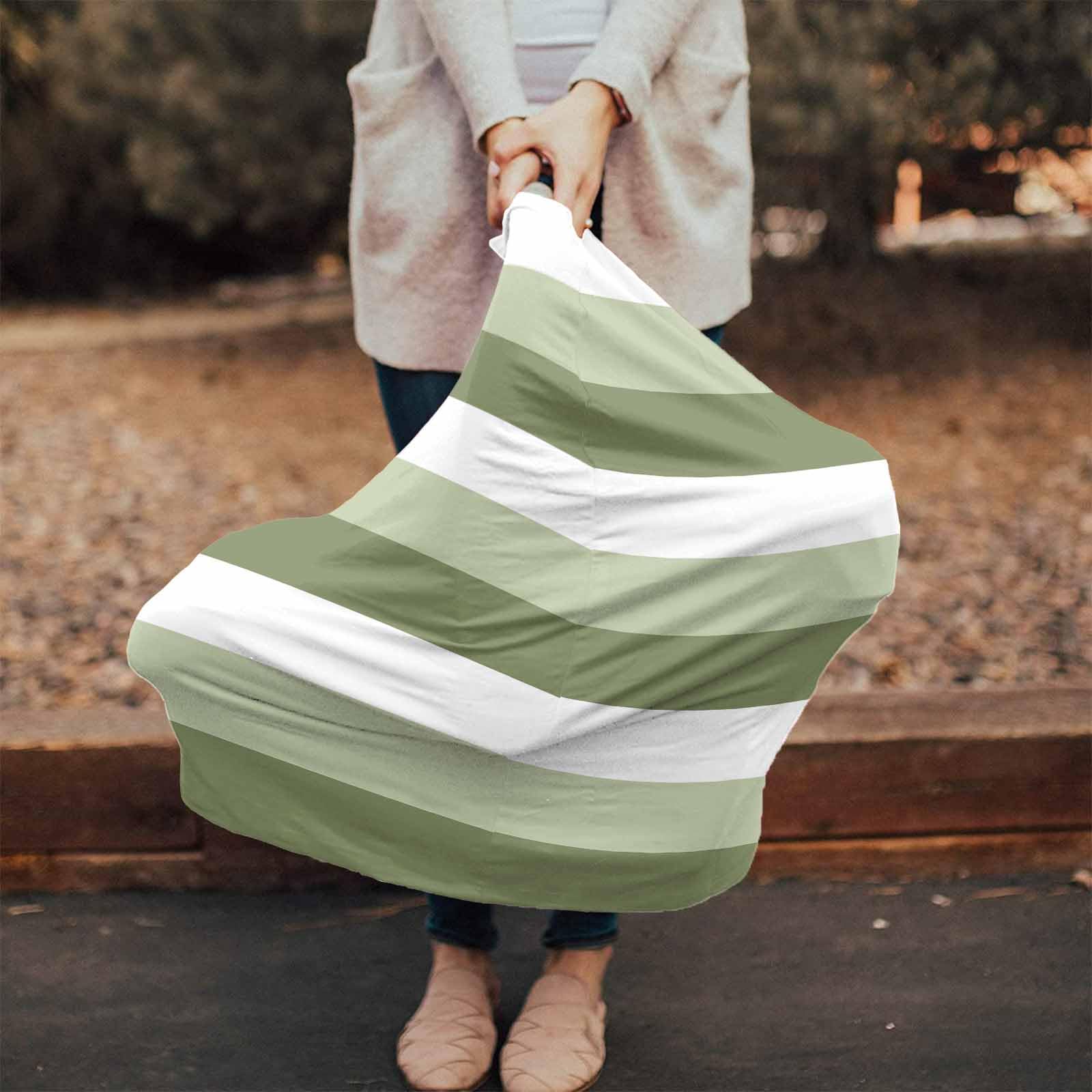 Nursing Cover for Breastfeeding Scarf, Sage Green White Gradient Minimalism Strips Baby Car Covers Super Soft Multi Use for Canopy Shopping Cart Cover Blanket Stroller Cover