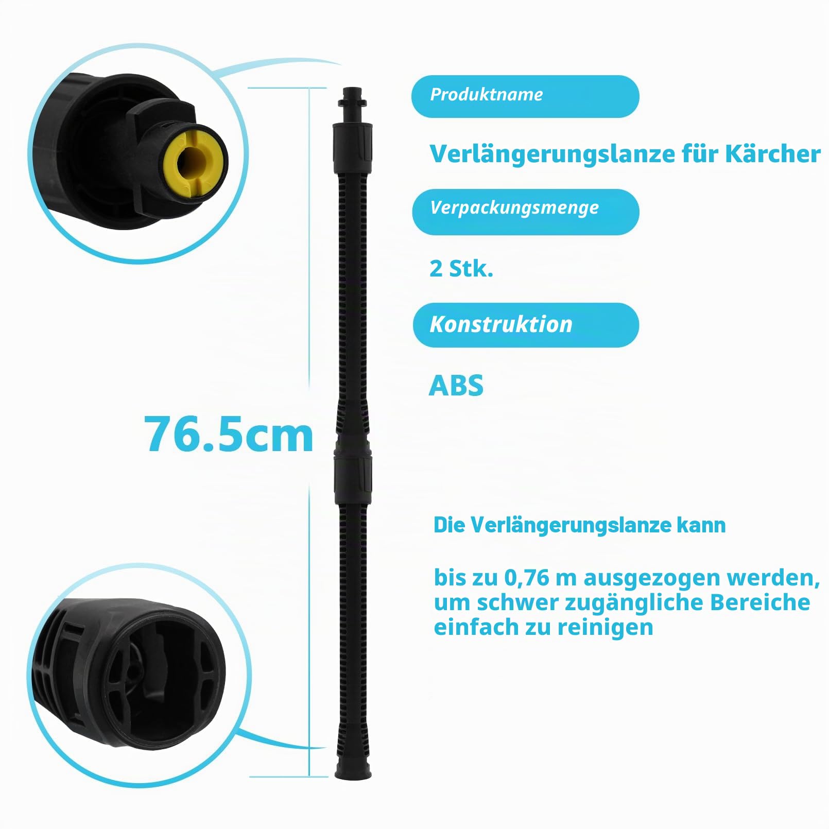 Sprühlanze Verlängerung für Hochdruckreiniger-Zubehör, kompatibel mit Kärcher K2-K7 Serie Hochdruckreiniger, 2 Stück