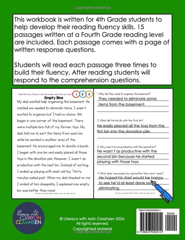 4th Grade Fluency Passages with Comprehension Questions Workbook: Fourth Grade Reading Fluency Passages and Comprehension Questions for Grade 4, Ages ... Comprehension Skills (K-5 Fluency Passages) - Image 2