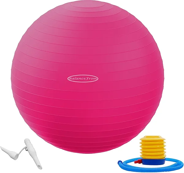 Fitvids Anti-Burst and Slip Resistant Exercise Yoga Ball for Fitness with Quick Pump, 2,000-Pound Capacity, 34-inch, Pink