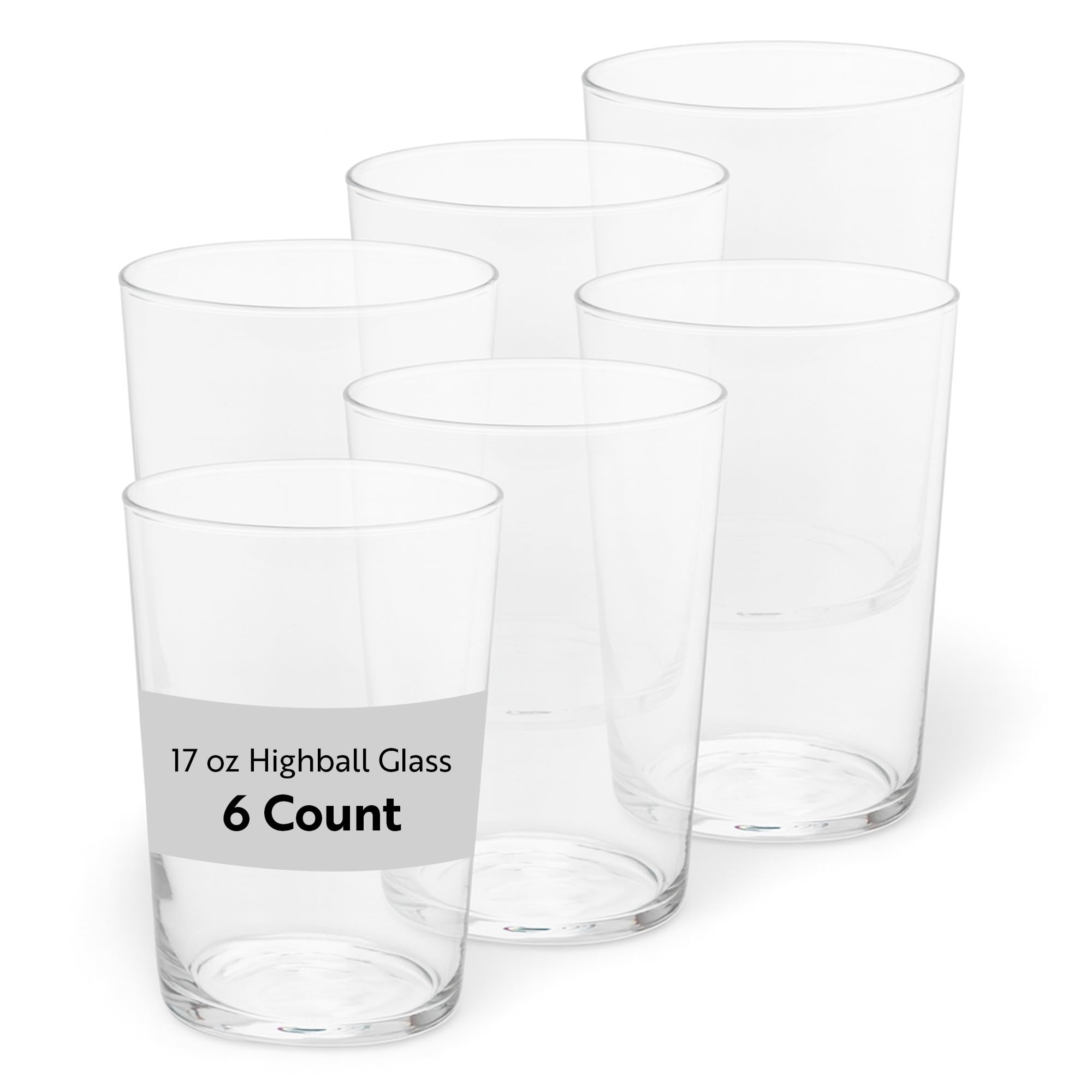 Restaurantware Sumi 17 3 Ounce Highball Glasses Set of 6 Fine-Blown Tom Collins Glasses - Tempered Dishwasher-Safe Glassware