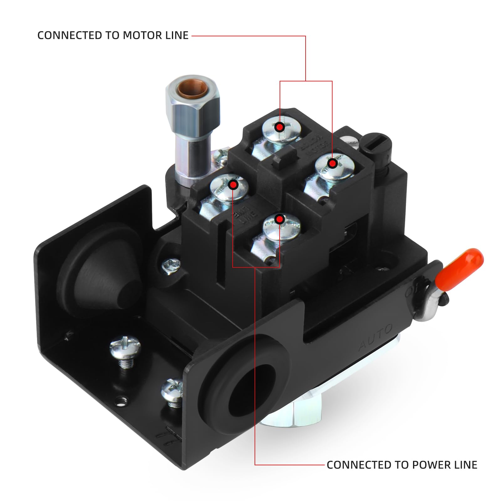 MEANLIN MEASURE Pressostat pour compresseur d'air - Valve de commande 95-125 PSI 110 V-240 V - Pièces de rechange 1 voie avec manomètre 0-180 et régulateur de collecteur