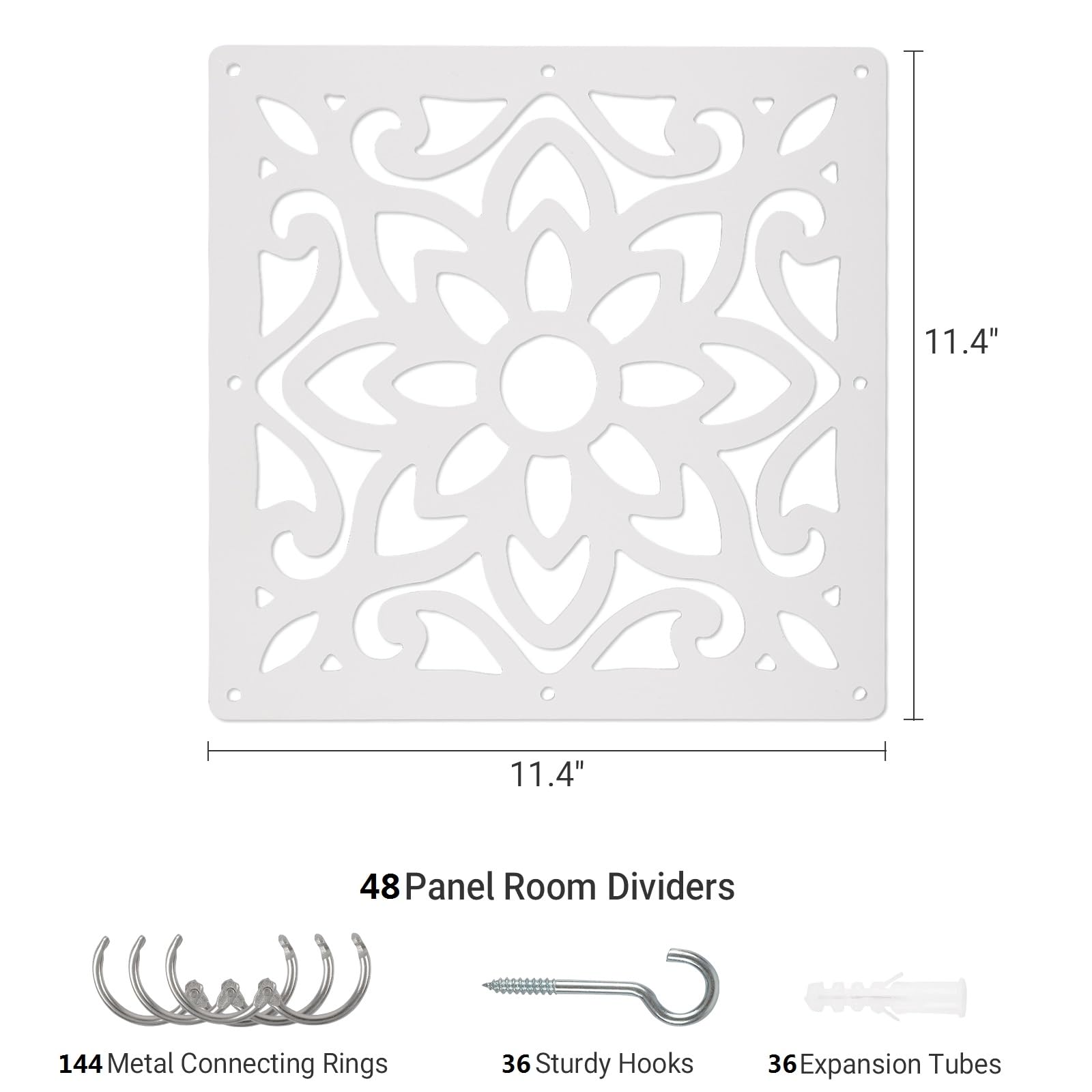 ANMINY 48 PCS Hanging Room Divider Decorative Thick Wall Screen Panels Floral Carving Pattern Hollow Out Design for Bedroom Living Dining Room Kitchen Office Restaurant Home Hotel Decor - White Flower