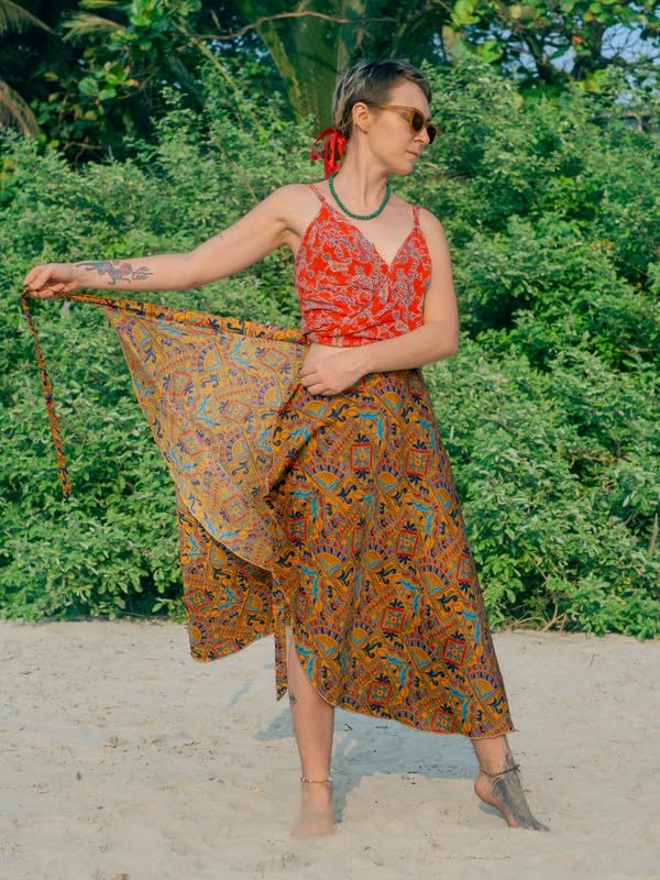 Image of Women's Boho Skirt High Low Split Summer Beach Midi Wrap Skirts