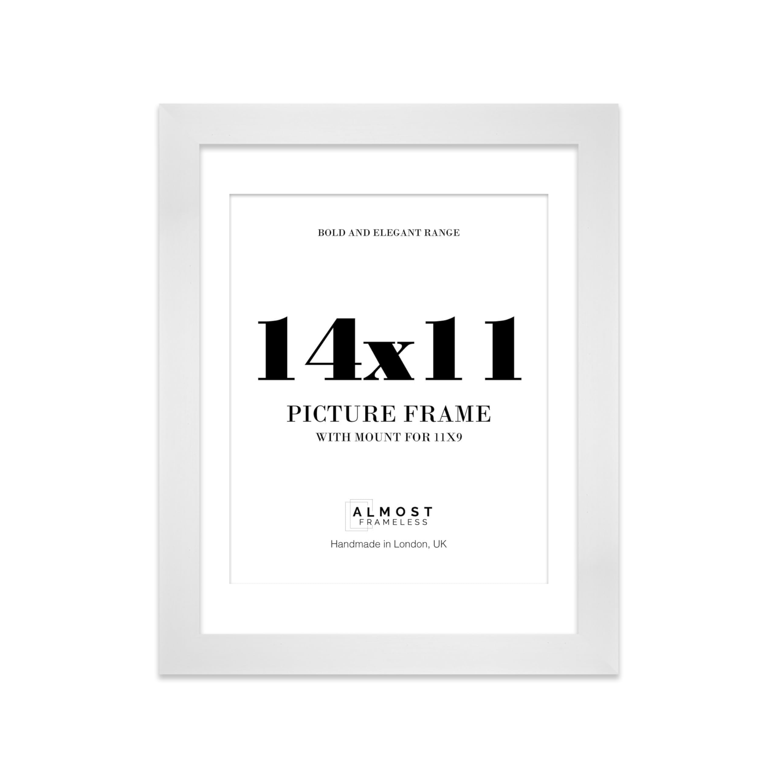 14x11 White Frame With Mount for 11x9 Pictures 28mm Edge Portrait and Landscape Display with Wall Hooks and Kickstand, 1 Pack