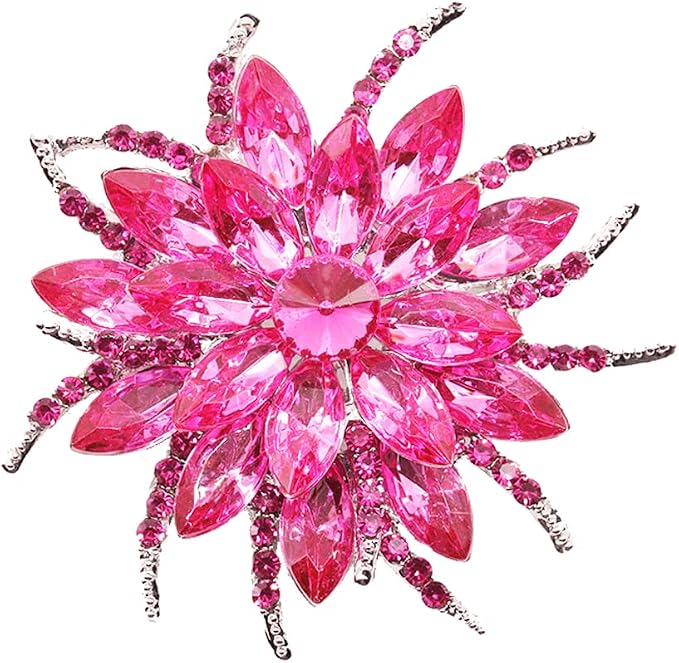 Broche Fleur éclat Cristaux Roses - Bijou Décoratif Neuf Sans Emballage