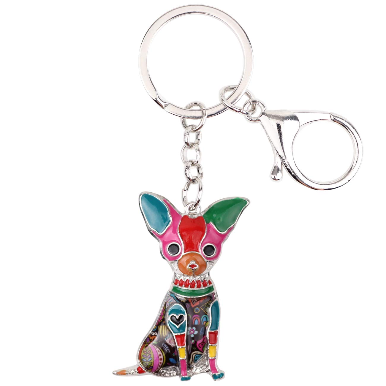 DUOWEI Dainty Enamel Chihuahua Dog Keychain Zinc Alloy Pets Keyring Charm Gifts for Women Girls Lobster Clasp, Multicolor, Medium