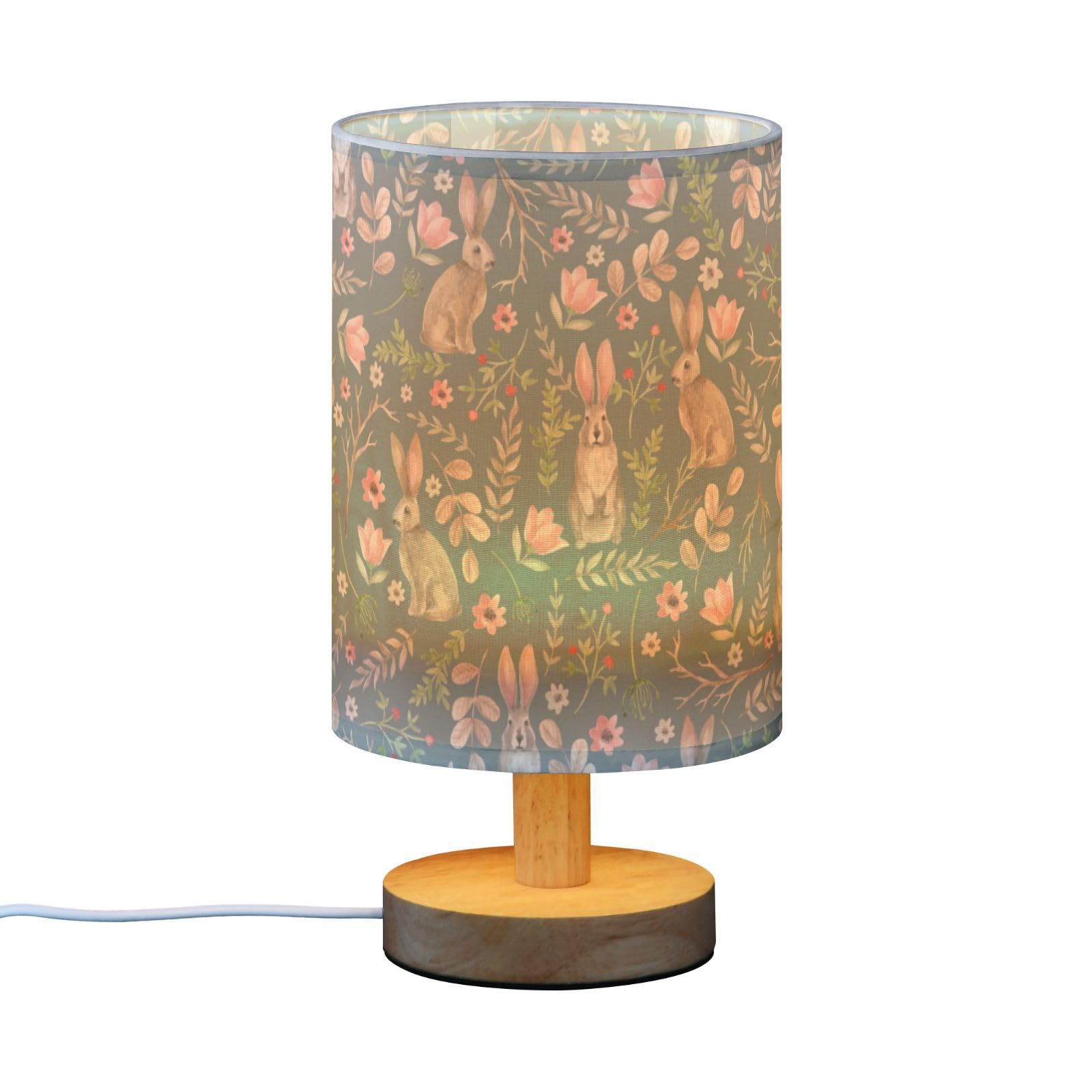 FRODOTGV Table Lamp Mini Lamps Retro Cute Rabbits Flower Rustic Lamps for Reading Indoor