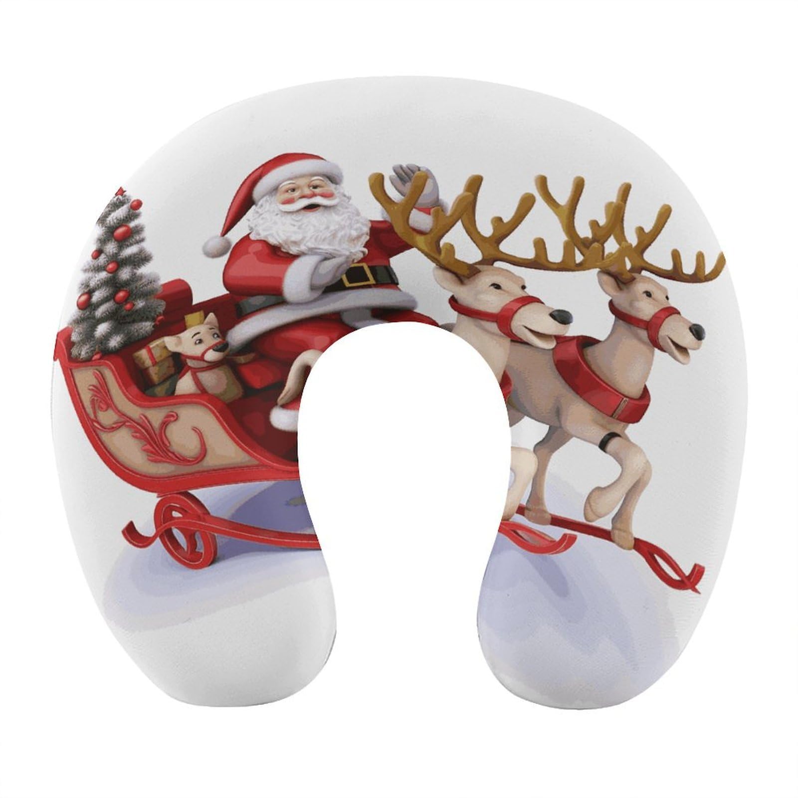 FekiLoot Santa Claus Reindeer Sled Travel Pillow U Shaped Neck Pillow Comfortable Memory Foam Pillow Portable Soft Headrest Lightweight Neck and Head Support for Planes Trains Self-Driving Cars