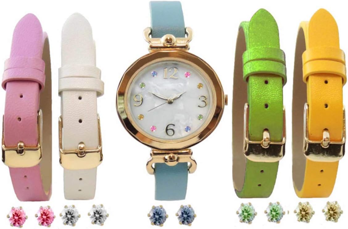 Womens Interchangeable Watch Set Faux MOP Dial Watch Set Crystal Markers 16 Pieces (White Multi)