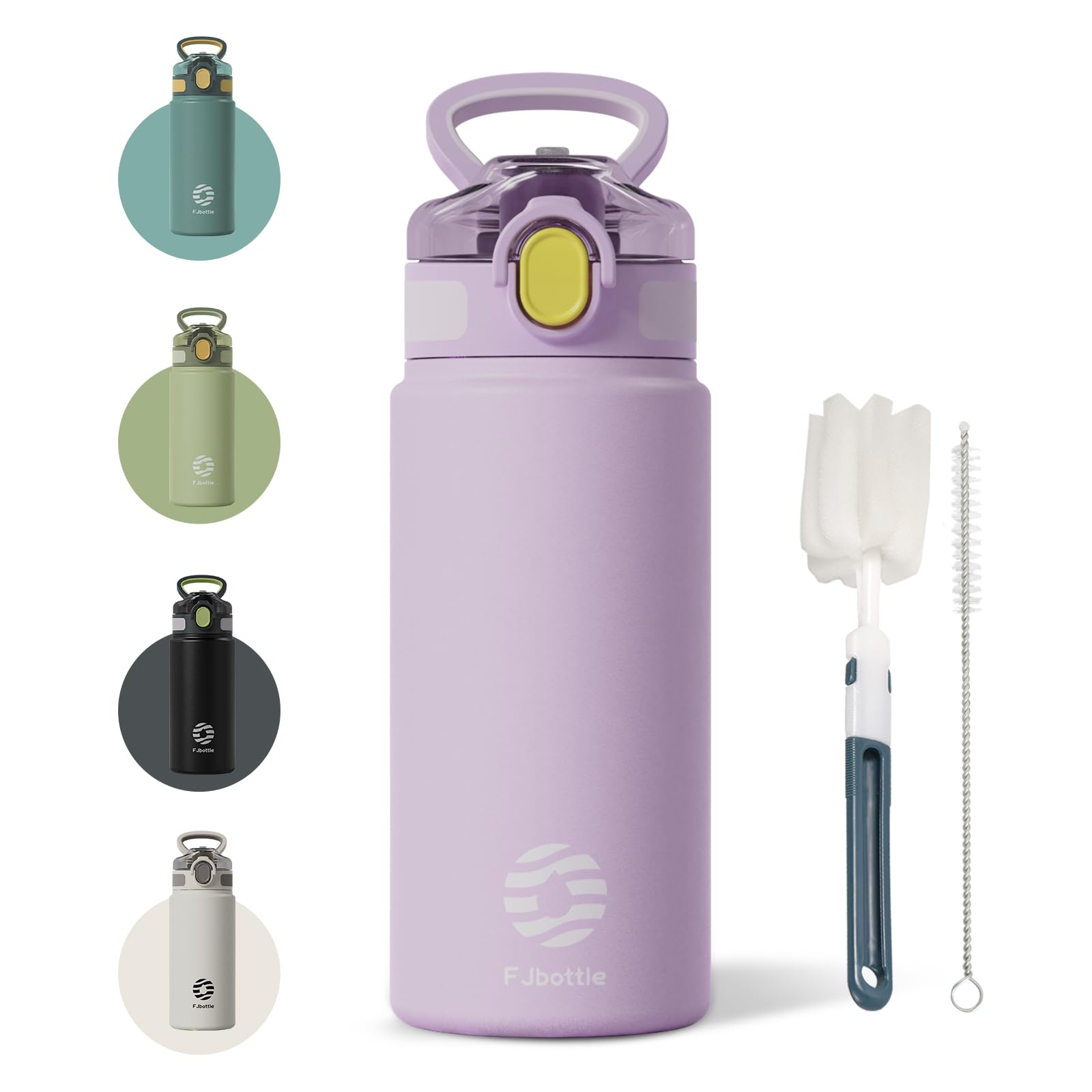 Fjbottle Insulated Water Bottle with Straw - 20 oz Vacuum Stainless Steel Water Bottle, Leak Proof Locking Lid Travel Mug, Reusable BPA-Free Women Men Thermos, Suitable For Sport, Gym