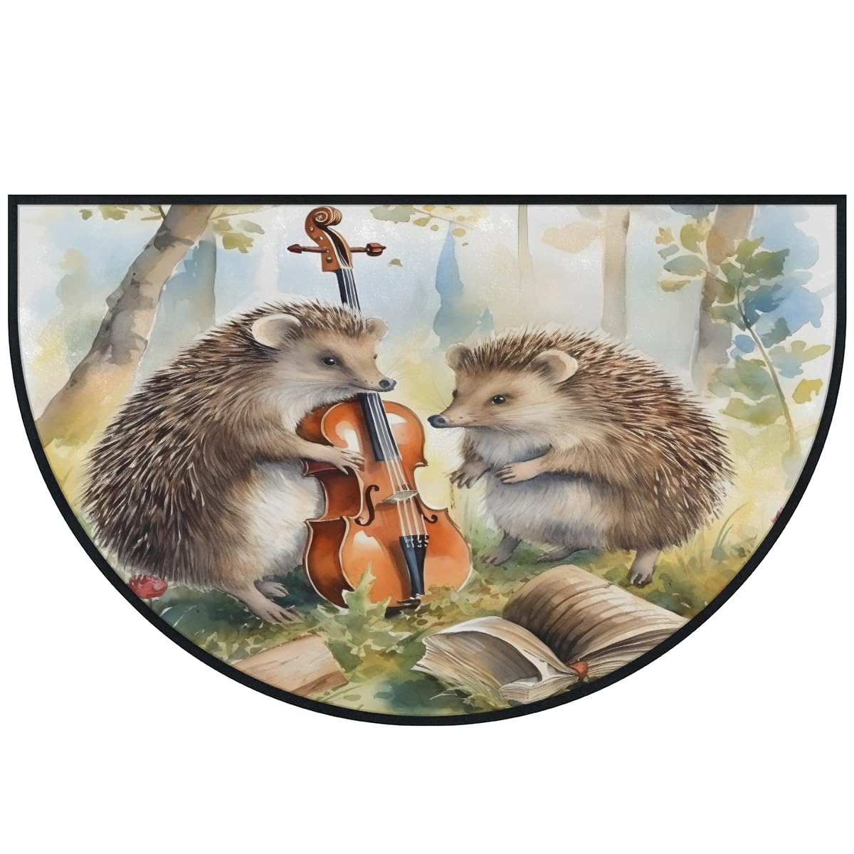 Mexpekil Paillasson demi-rond pour intérieur et extérieur - Motif hérisson - Demi lune - Antidérapant - Lavable - Attrape la saleté - 100 x 160 cm