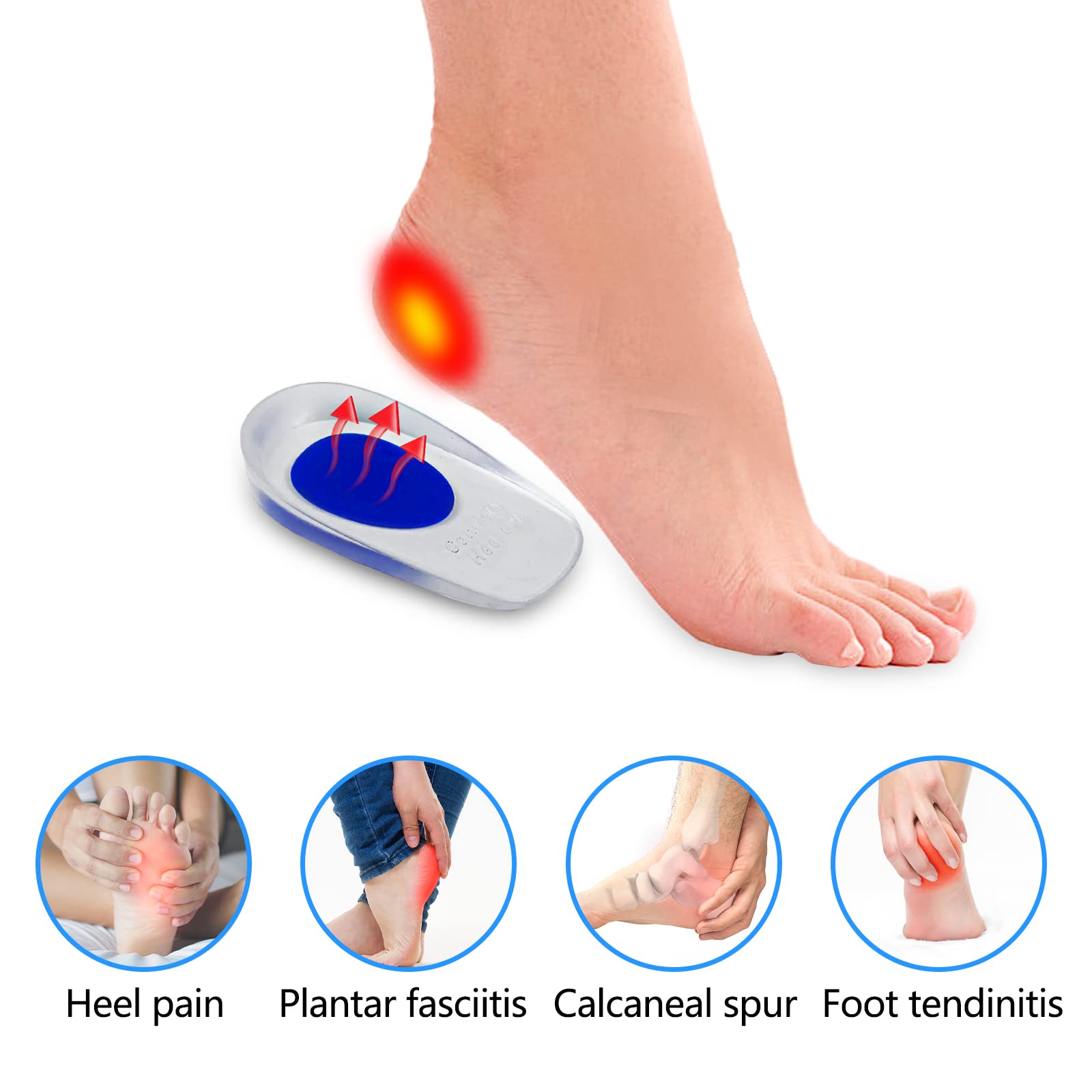 Newpop 3 Pares Taloneras Silicona Azul, Aliviar el Dolor Suave Almohadillas de Gel Para Talones, Reducir los Golpes, Plantillas Talon para Fascitis Plantar, Espolon Calcaneo, Tendinitis (L)