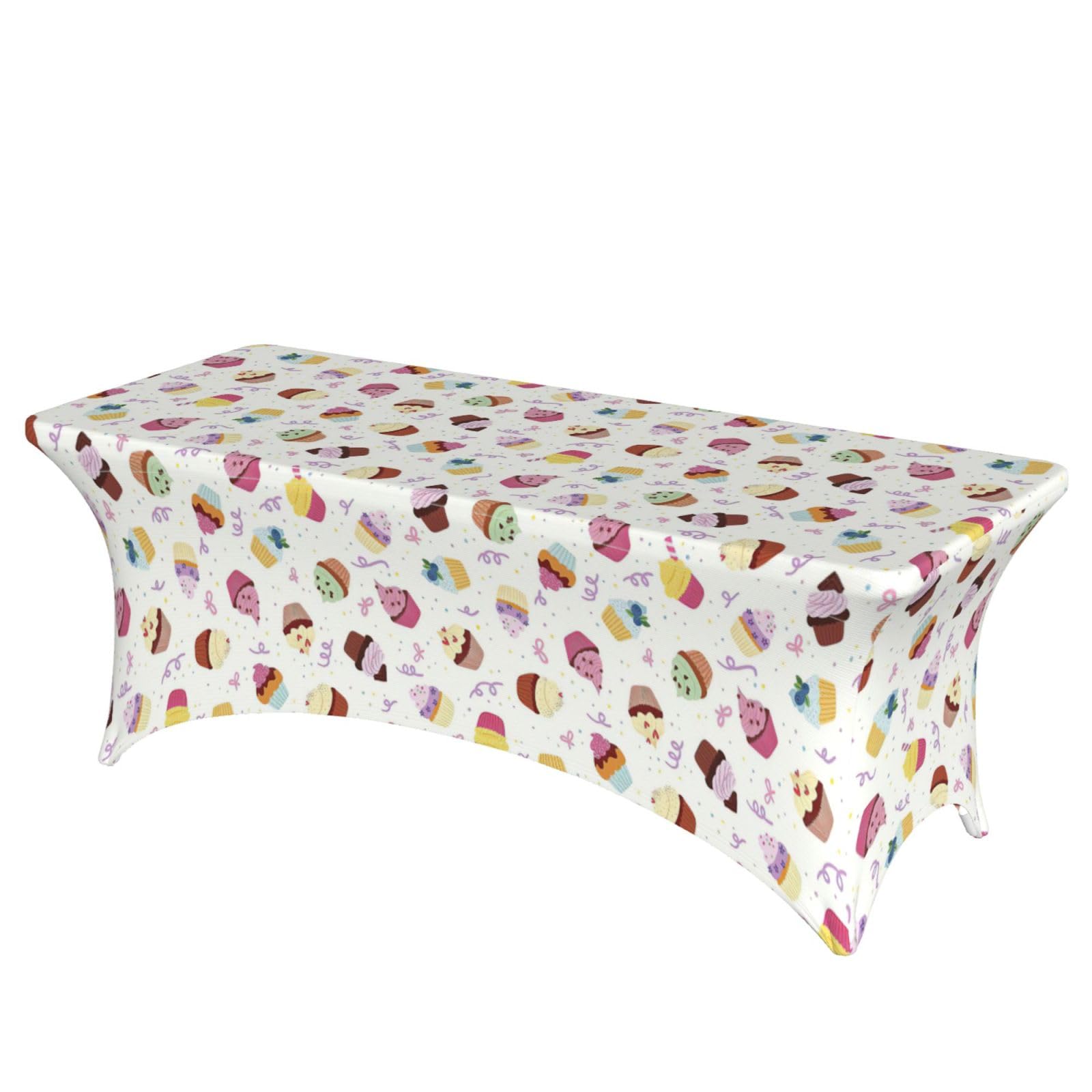 NImongt Delicious Cupcakes Print Elastic Rectangular Tablecloth Holidays Family Banquet Wedding Party Table Cover