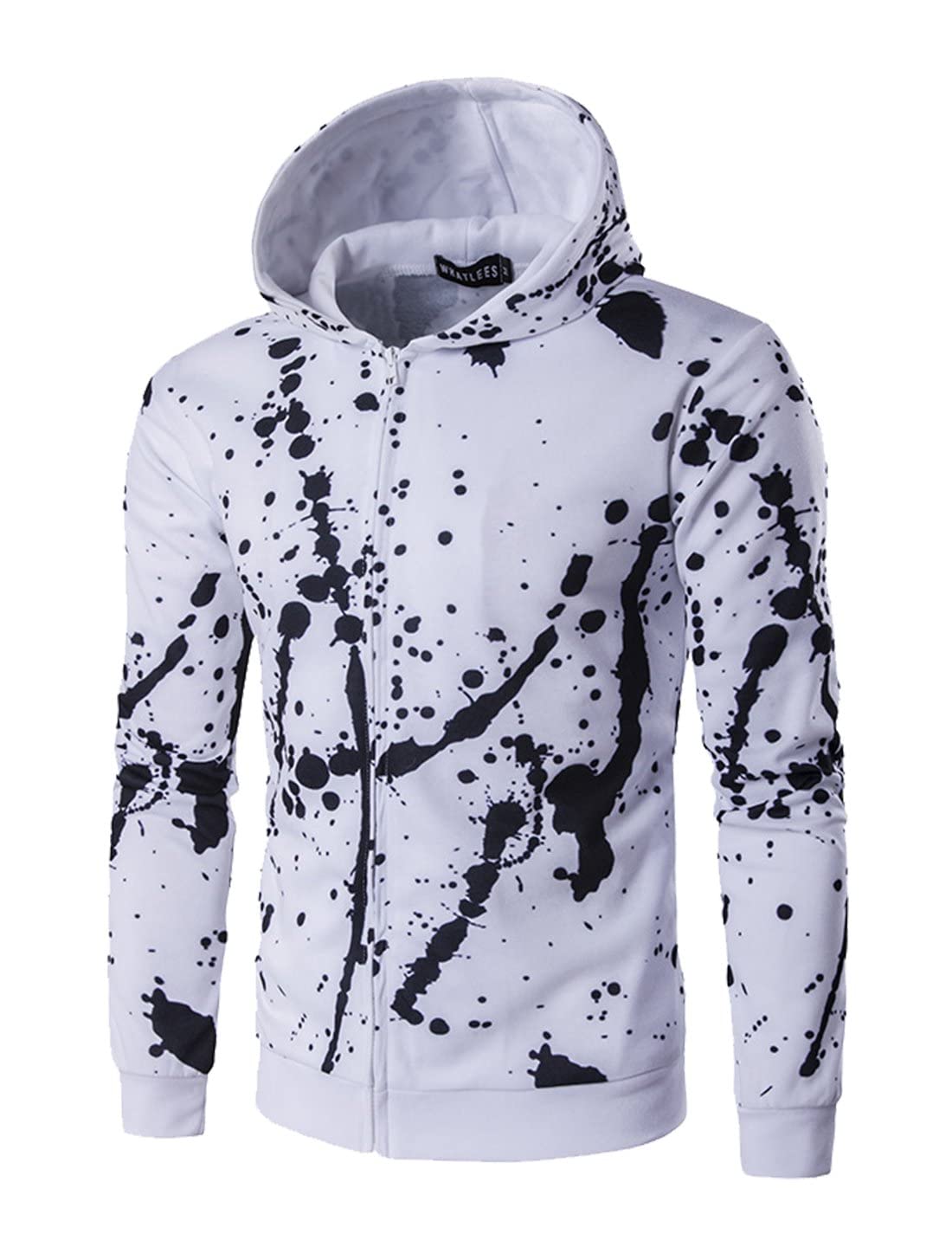 KTM Healthcare® M (US 38), White-1 : Men Zip Front Long Sleeves Multi Pattern Slant Pockts Hooded Coat-image-40