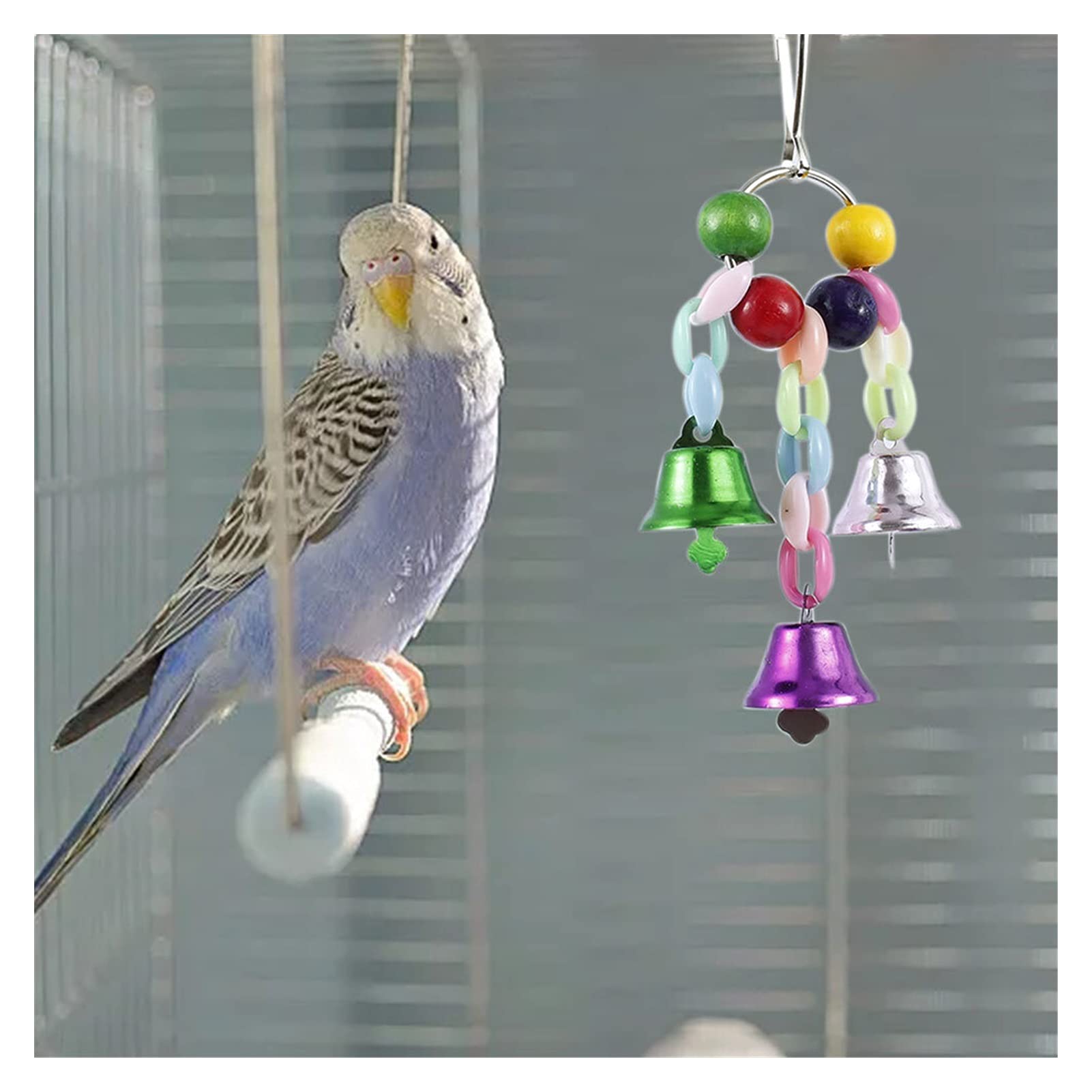 Vogelspielzeug 6 stücke Papageispielwaren Bunte Schwingkäfig Spielzeug Hölzern Hängende Vogel Swing Glocken Seilstring Kleine Schwingring Budgie Vogel Kaustätte Set