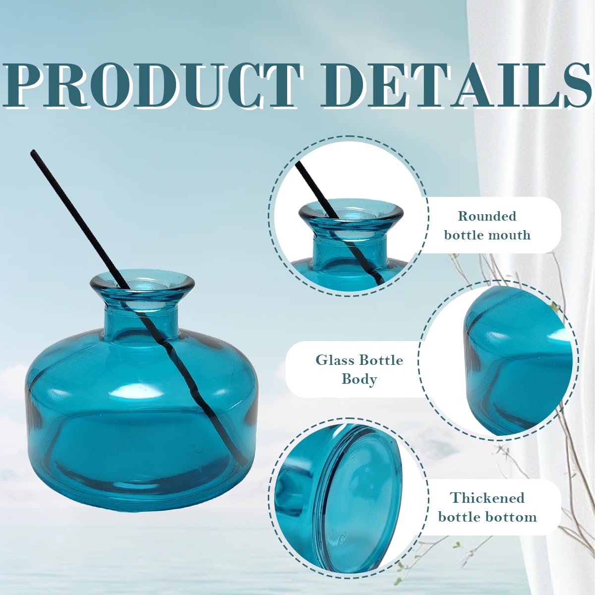 Diffusore In Vetro Per Aromaterapia 200 Ml, Vuoto, Colore Blu, Con Bocca Stretta, Per Oli Essenziali E Bastoncini - 4