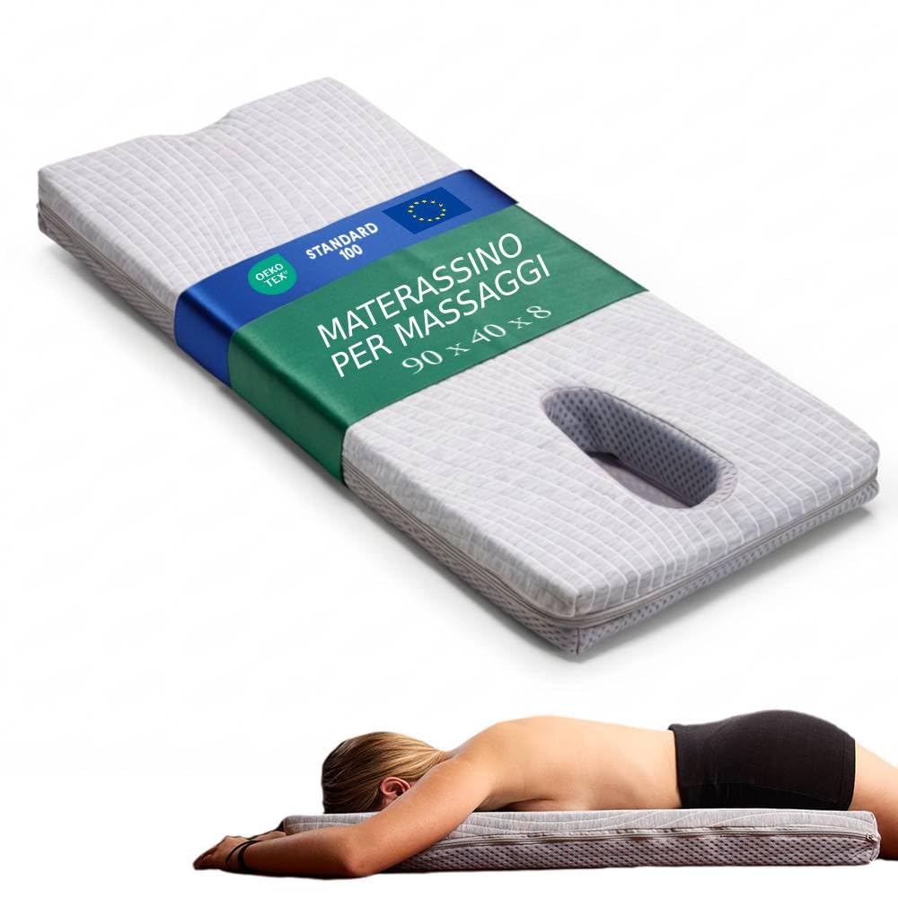 Materassino per Massaggi per Collo, Schiena e Zona Lombare con Apertura Facciale Ergonomica Respirare Comodamente in Posizione Prona - Schiuma Rigida, Fodera Lavabile – Massaggi a Casa (90 x 40 x 8cm)