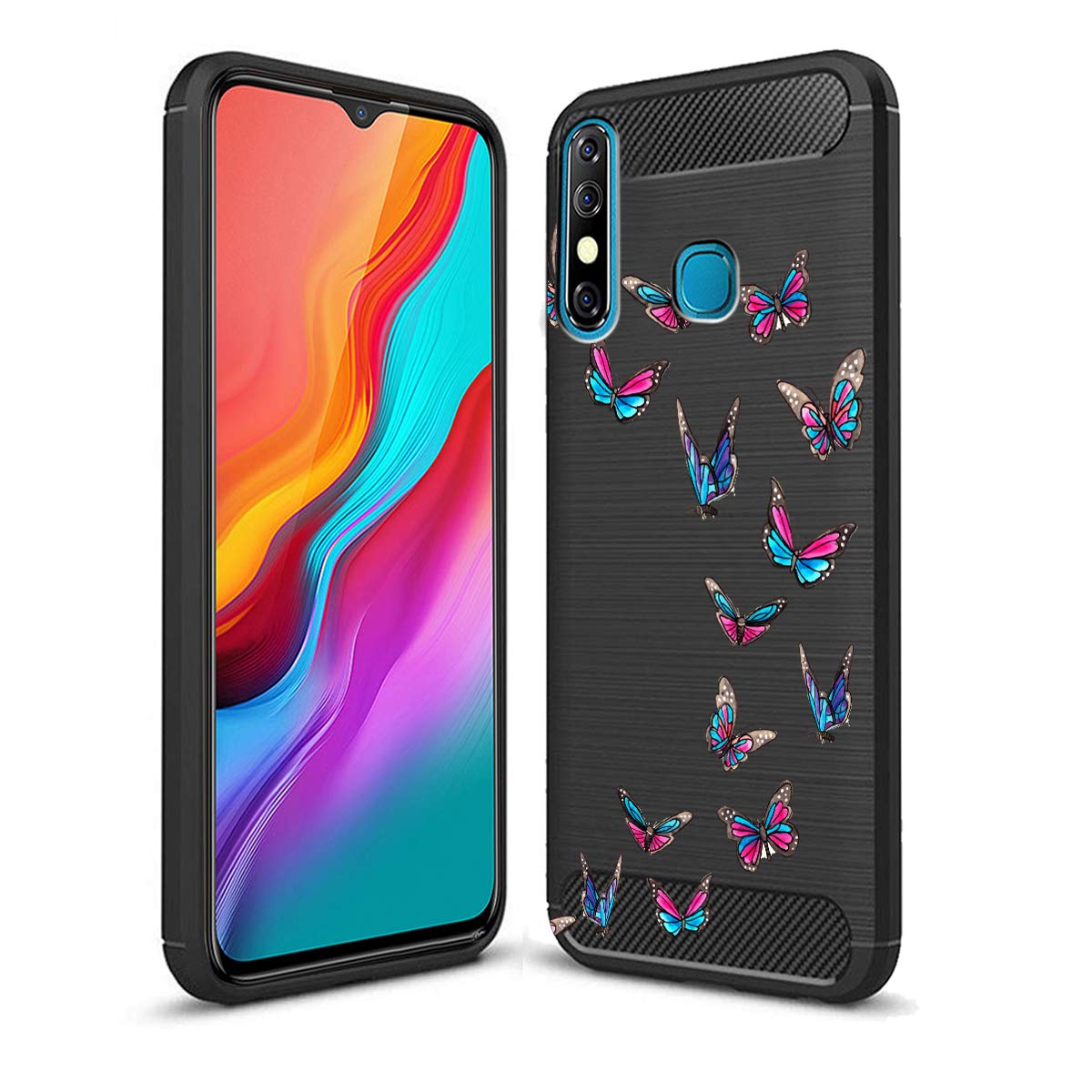 Fashionury Pink Butterfly Soft (Rubber) Printed Designer Premium Rugged Armor Back Case Cover for Infinix Hot 8