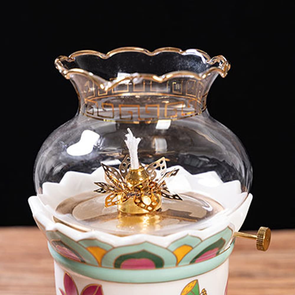 Lampe à pétrole, Longue Lampe à Huile Coupe-Vent, Lampe à pétrole rétro exquise, éclairage Style Ancien, Petite Lampe à Huile Gratuite Avant Bouddha, Lampe à Huile pour Chambre à Coucher, Bureau d'