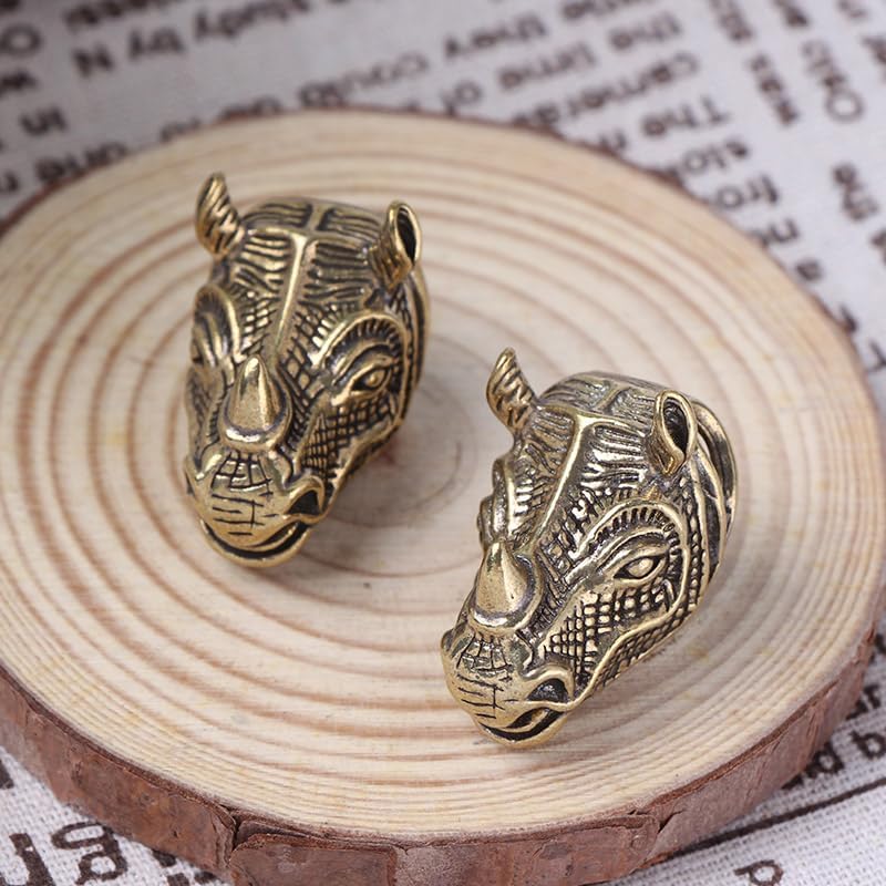 4Pcs Brass Rhinoceros Head Creative Punk Style Car Keychain Pendant Accessories DIY Decoration Accessories image 4