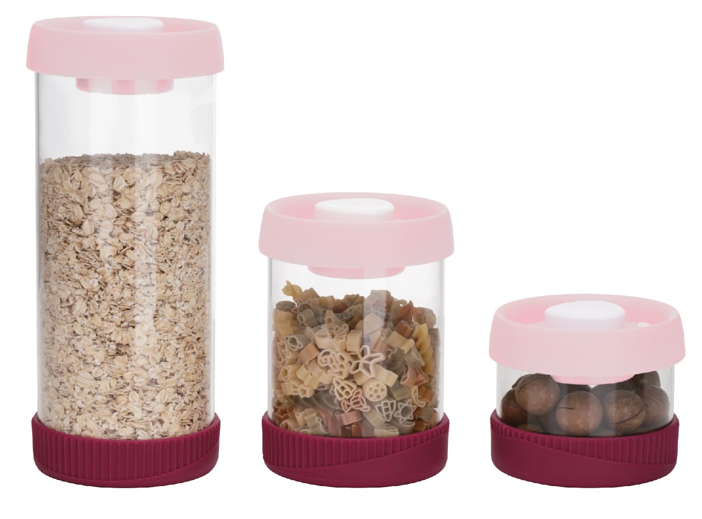 Vip Ahmet Yuvarlak Vakumlu Cam Saklama Kabı, 3'Lü Set Pembe (450 Ml+840 Ml+1500 Ml)