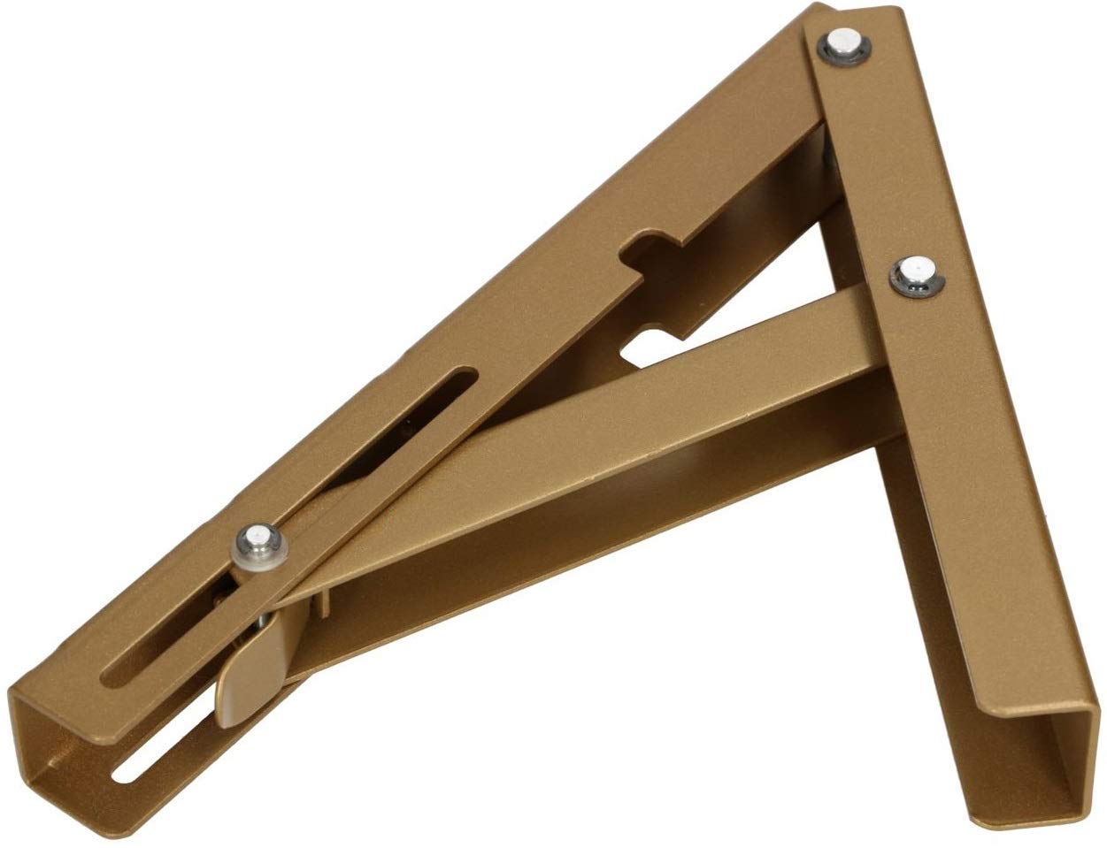 KOTARBAU® Juego de 2 escuadras abatibles para estanterías, baldas, estantes 400x300mm, Soporte de acero inoxidable, Dorado, Soporte plegable de esquina, Soporte de pared para ahorrar espacio, 100 kg