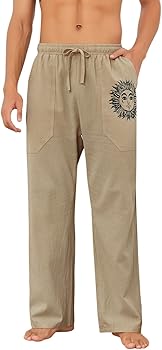 Puimentiua Cotton Linen Pants Men, Summer Beach Pants Loose Fit