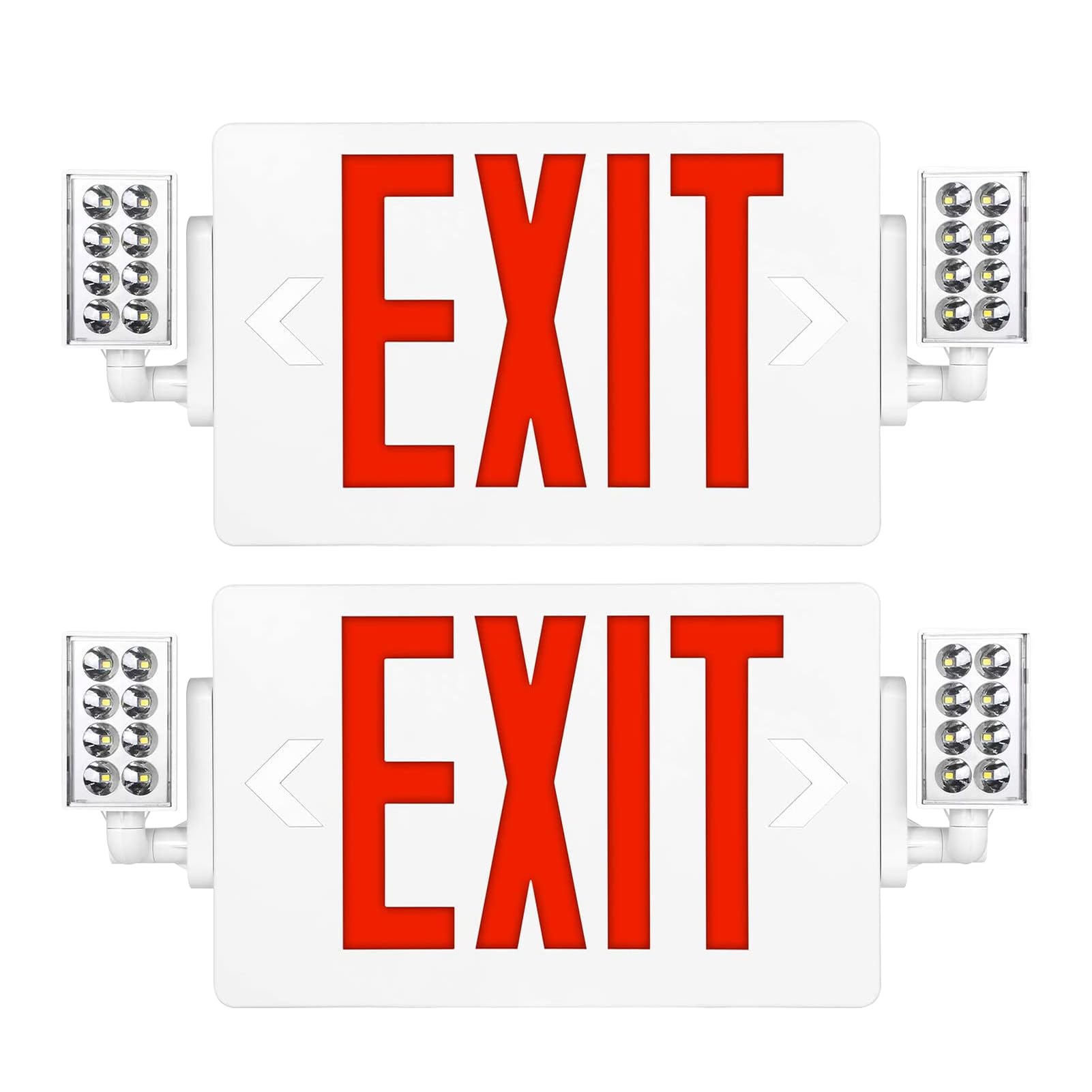 SPCETSUN 2 Packs Red Exit Sign With Emergency Lights, LED Battery Backup, UL Listed, AC 120/277V, Double Face Commercial Light Combo for Business