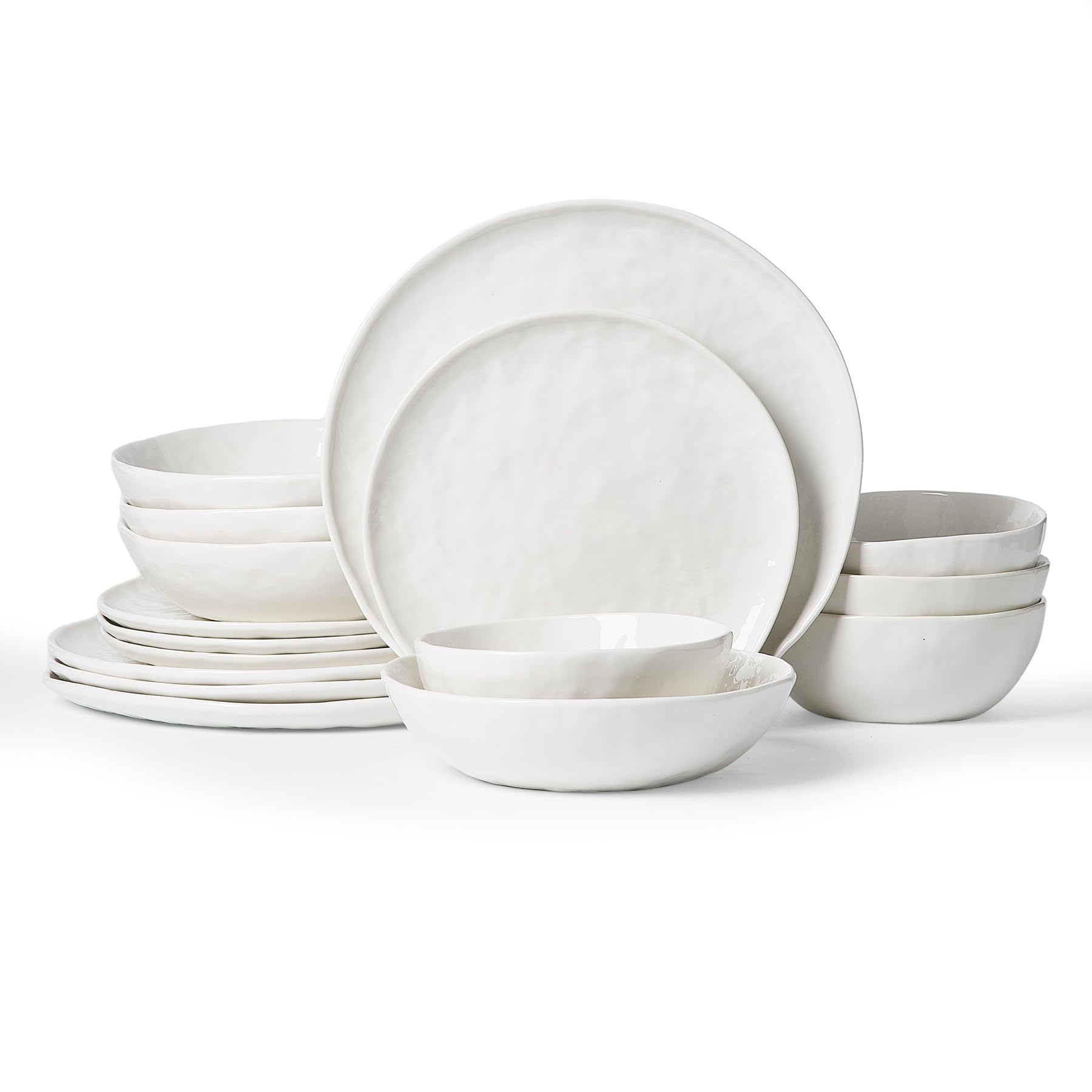 Famiware Porcelain kitchen plates and bowls set, Modern dishes set for 4, Handmade Wave Edge Dinnerware Sets