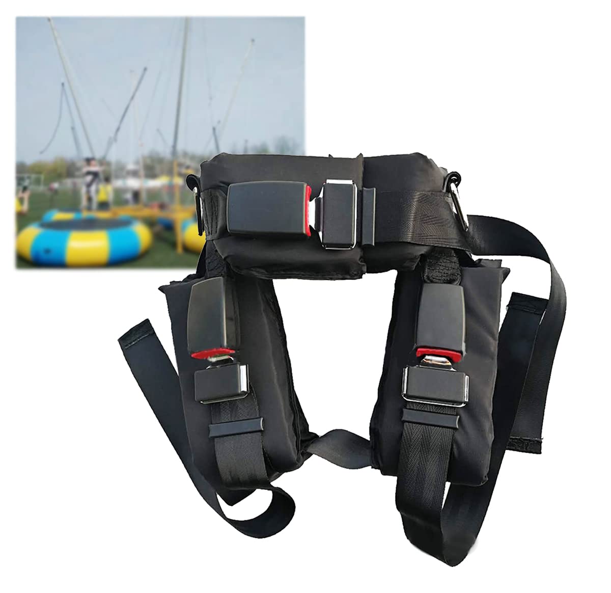 Bungee Trampolino Imbracatura per Bambini Adulti, Accessori Trampolino Fibbia Salto Tre Ganci Fibbia Cintura di Sicurezza Imbracatura di Sicurezza,S,Nero